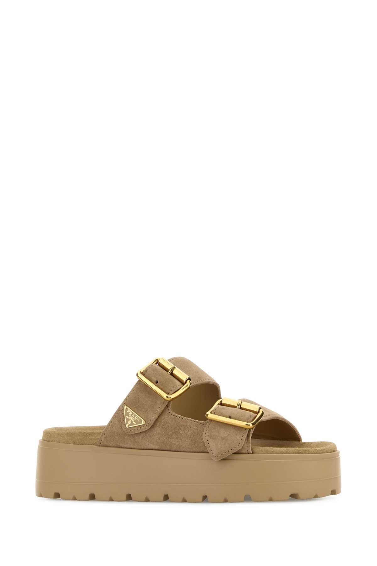 Prada Women Beige Suede Slippers PRADA
