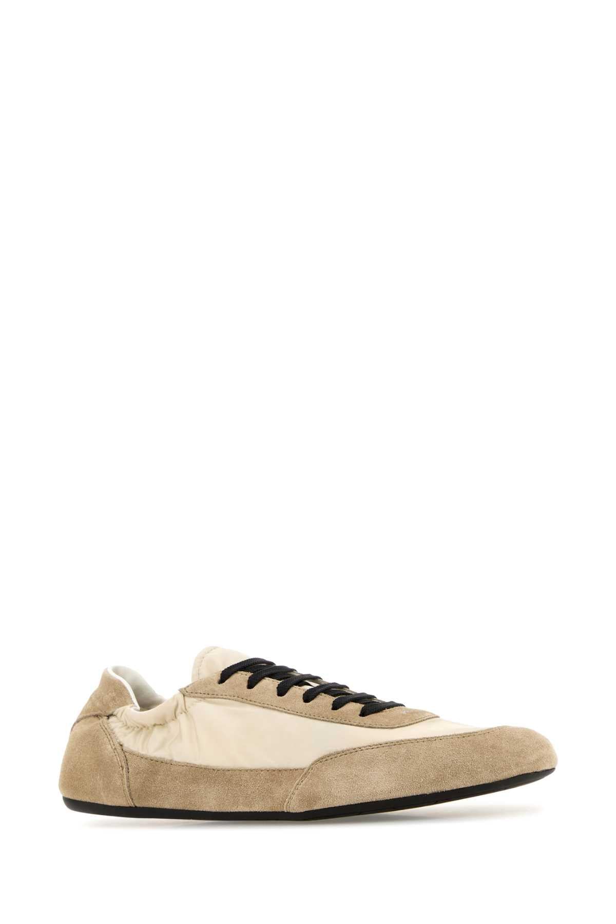 Prada Women Two-Tone Re-Nylon And Suede Collapse Sneakers PRADA