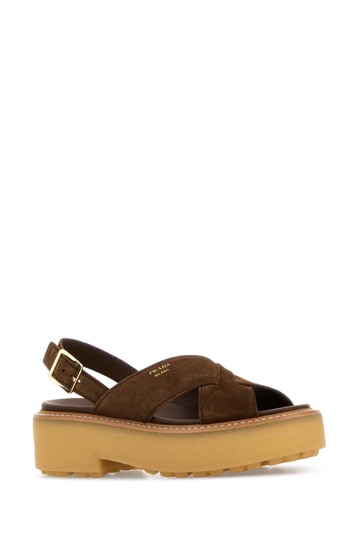Prada Women Brown Suede Sandals