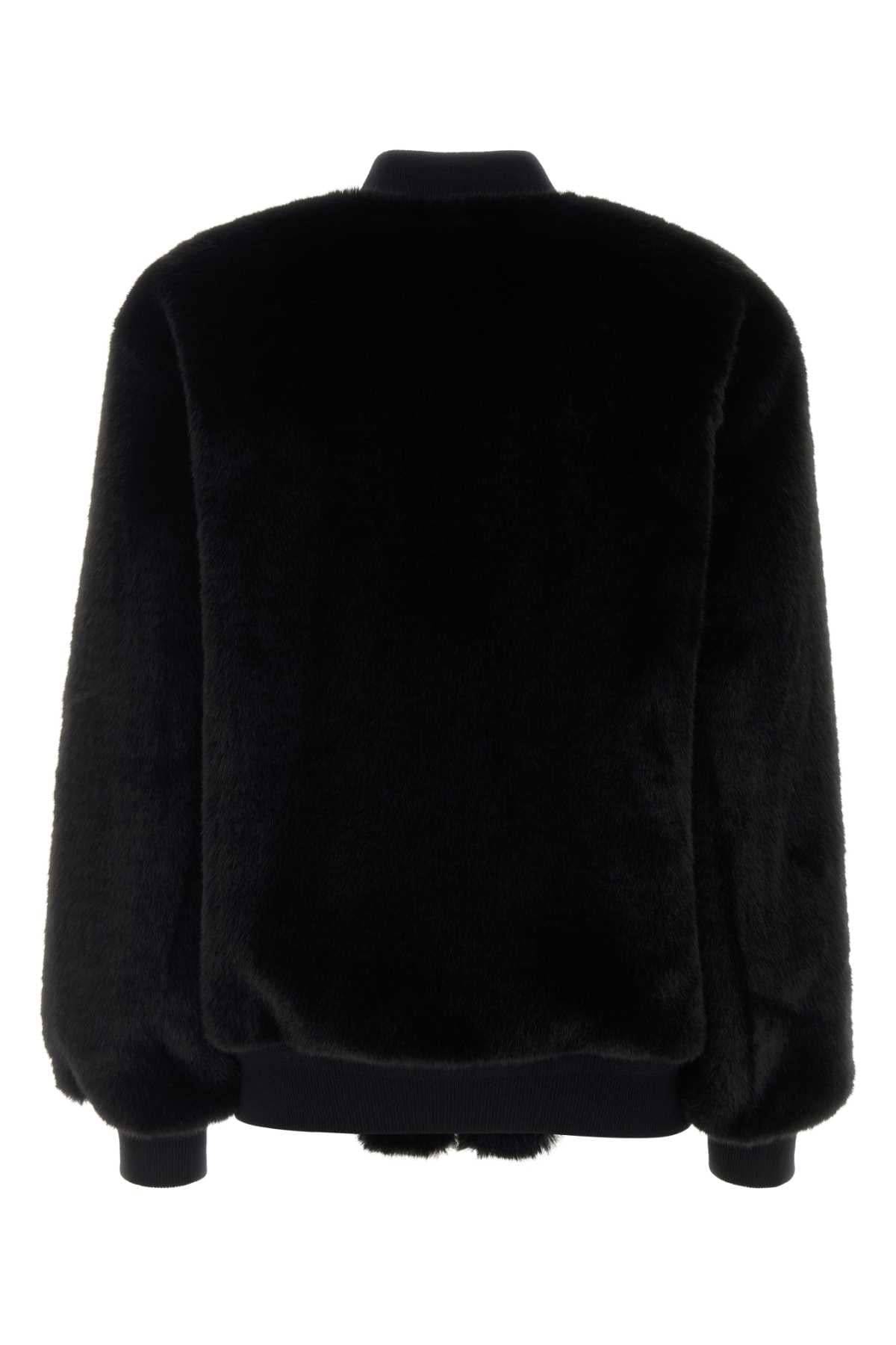 Prada Women Black Eco Fur Bomber Jacket