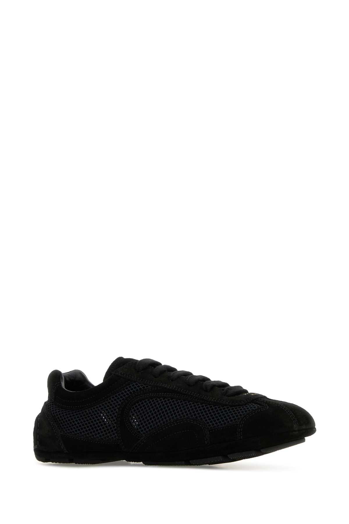 Prada Women Black Suede And Mesh Montecarlo Sneakers PRADA