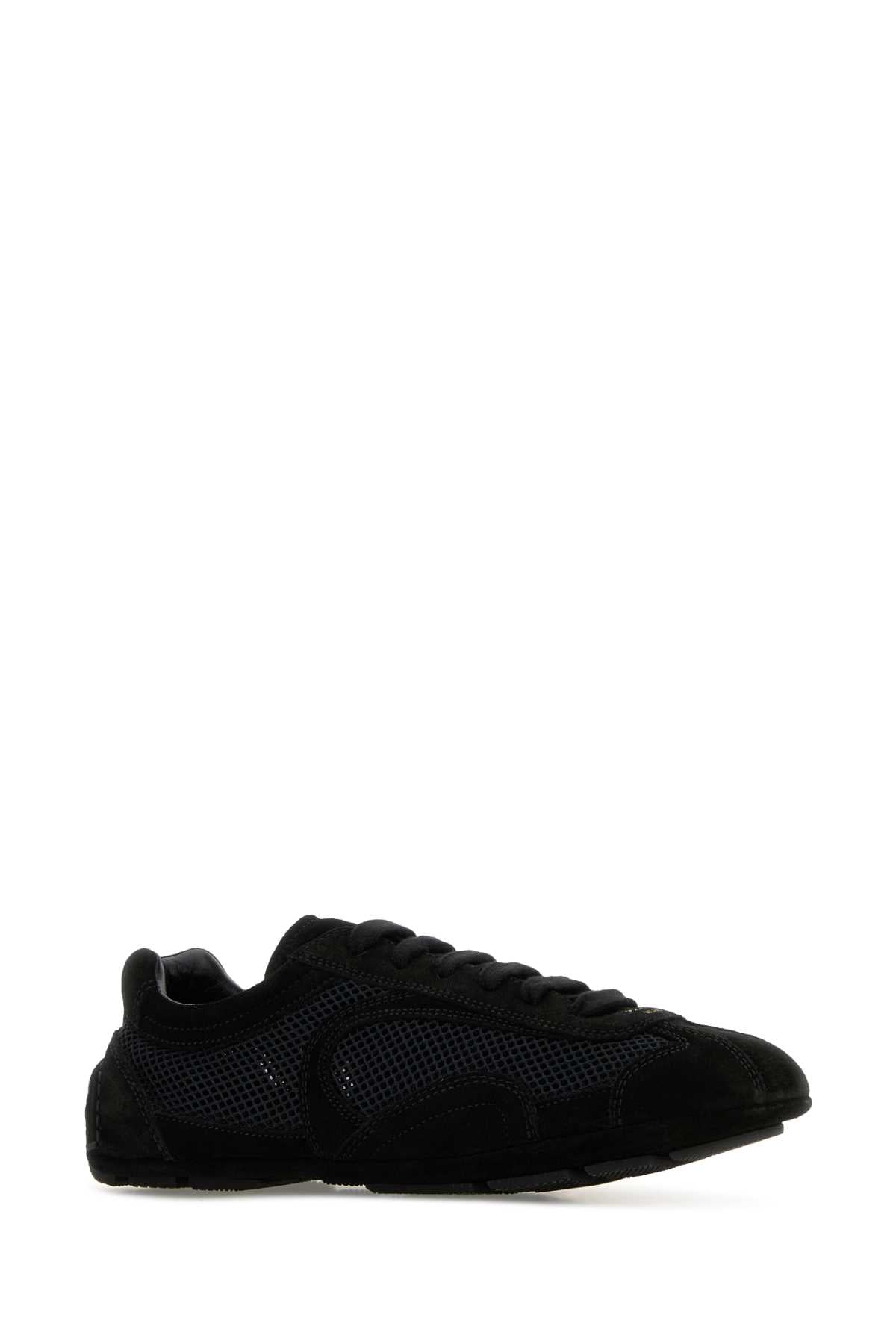 Prada Women Black Suede And Mesh Montecarlo Sneakers PRADA
