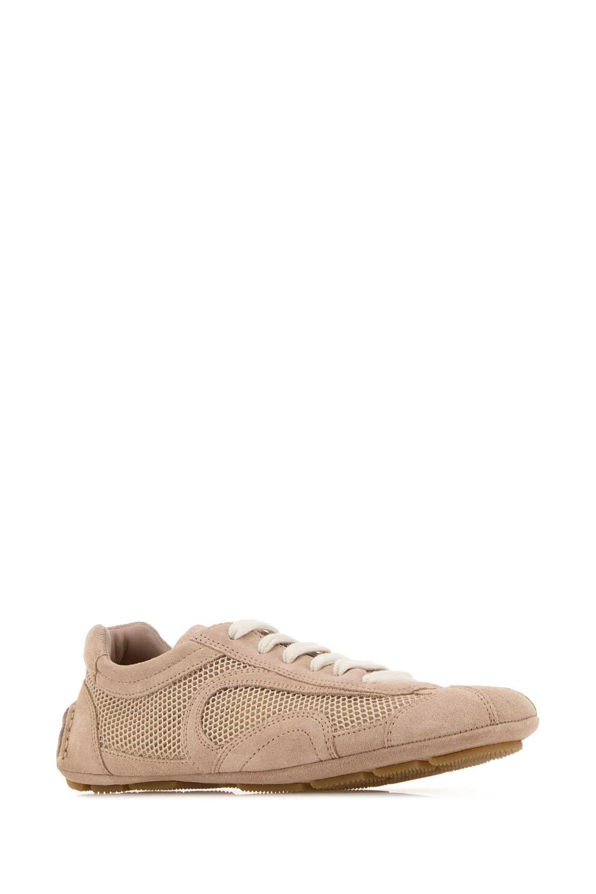 Prada Women Powder Pink Suede And Mesh Montecarlo Sneakers PRADA