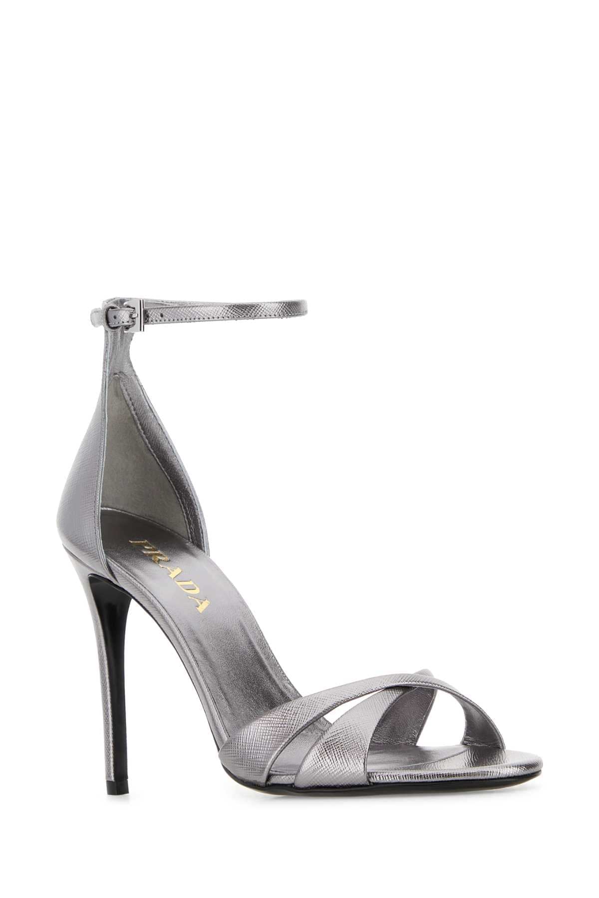 Prada Women Silver Leather Sandals PRADA