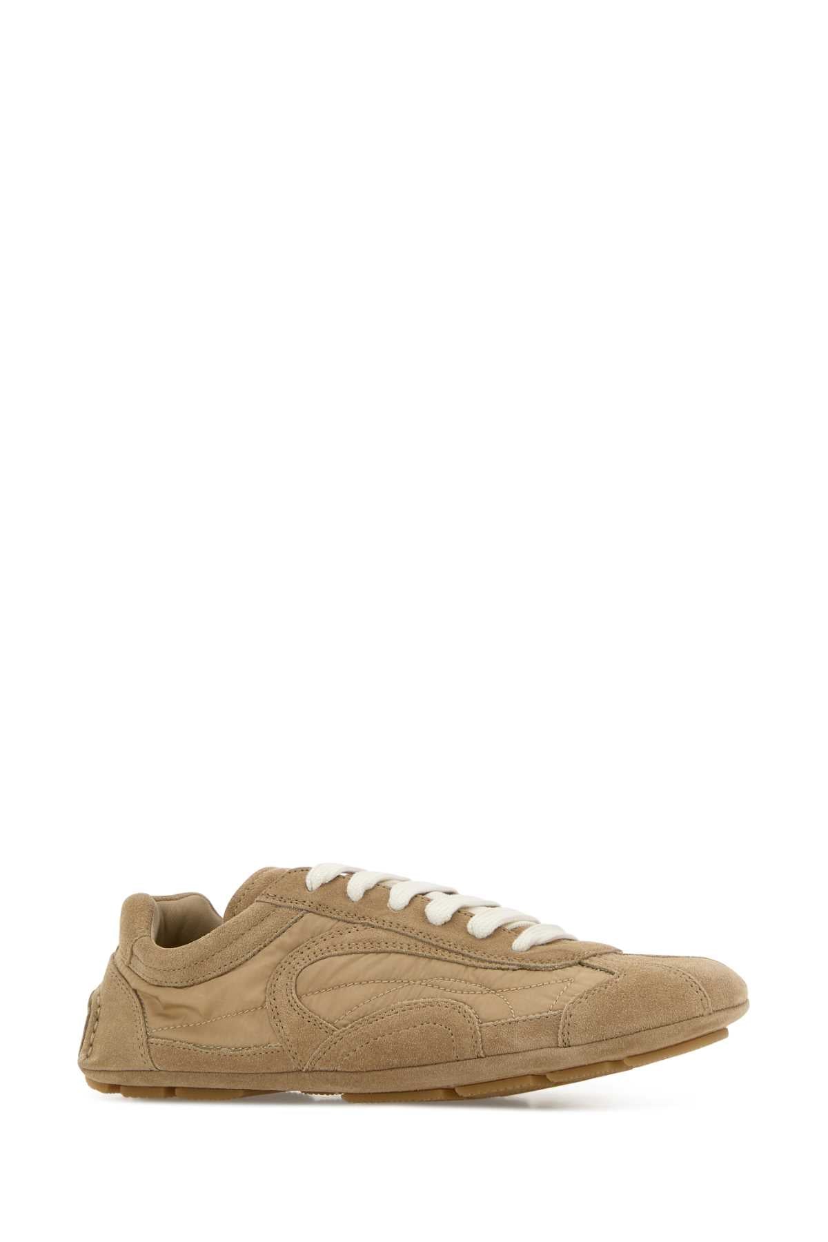 Prada Women Beige Suede And Re-Nylon Montecarlo Re-Edition 2005 Sneakers PRADA