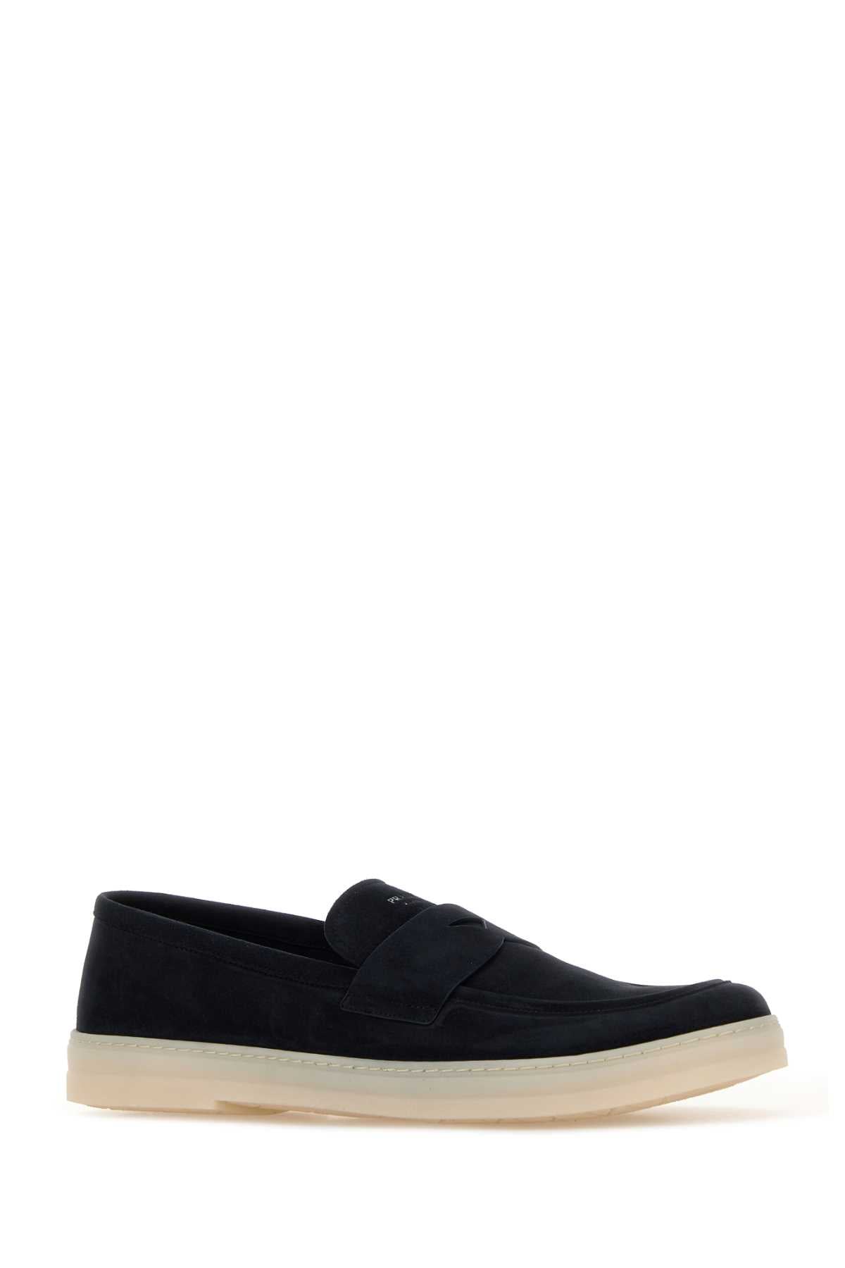 Prada Men Dark Blue Suede Loafers PRADA
