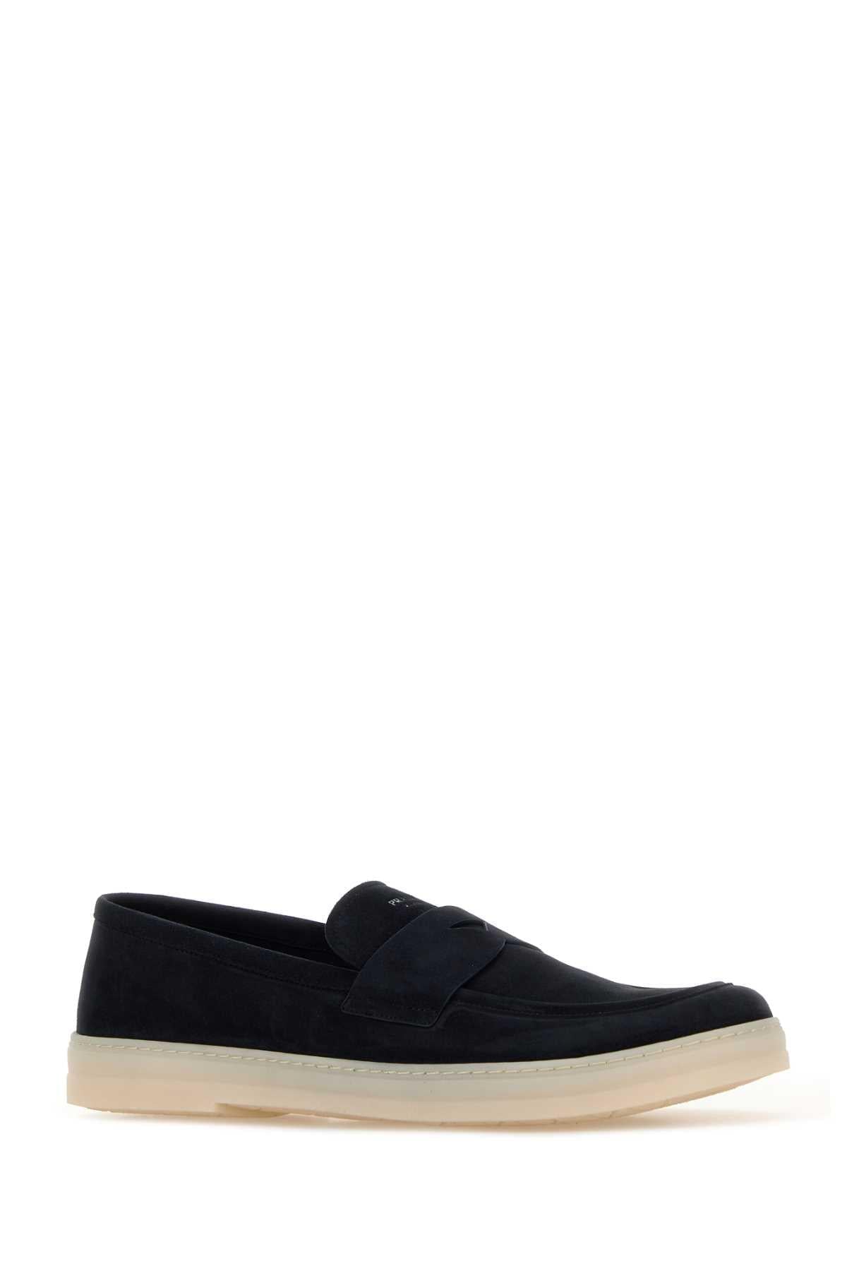 Prada Men Dark Blue Suede Loafers PRADA
