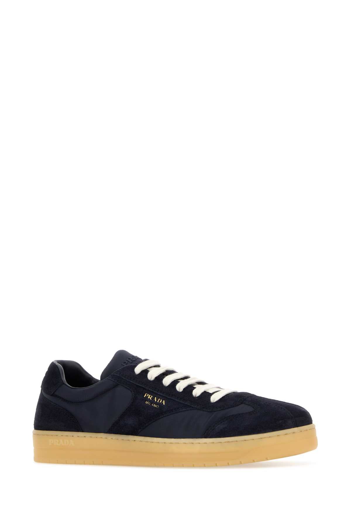 Prada Men Midnight Blue Suede E Re-Nylon Sneakers PRADA