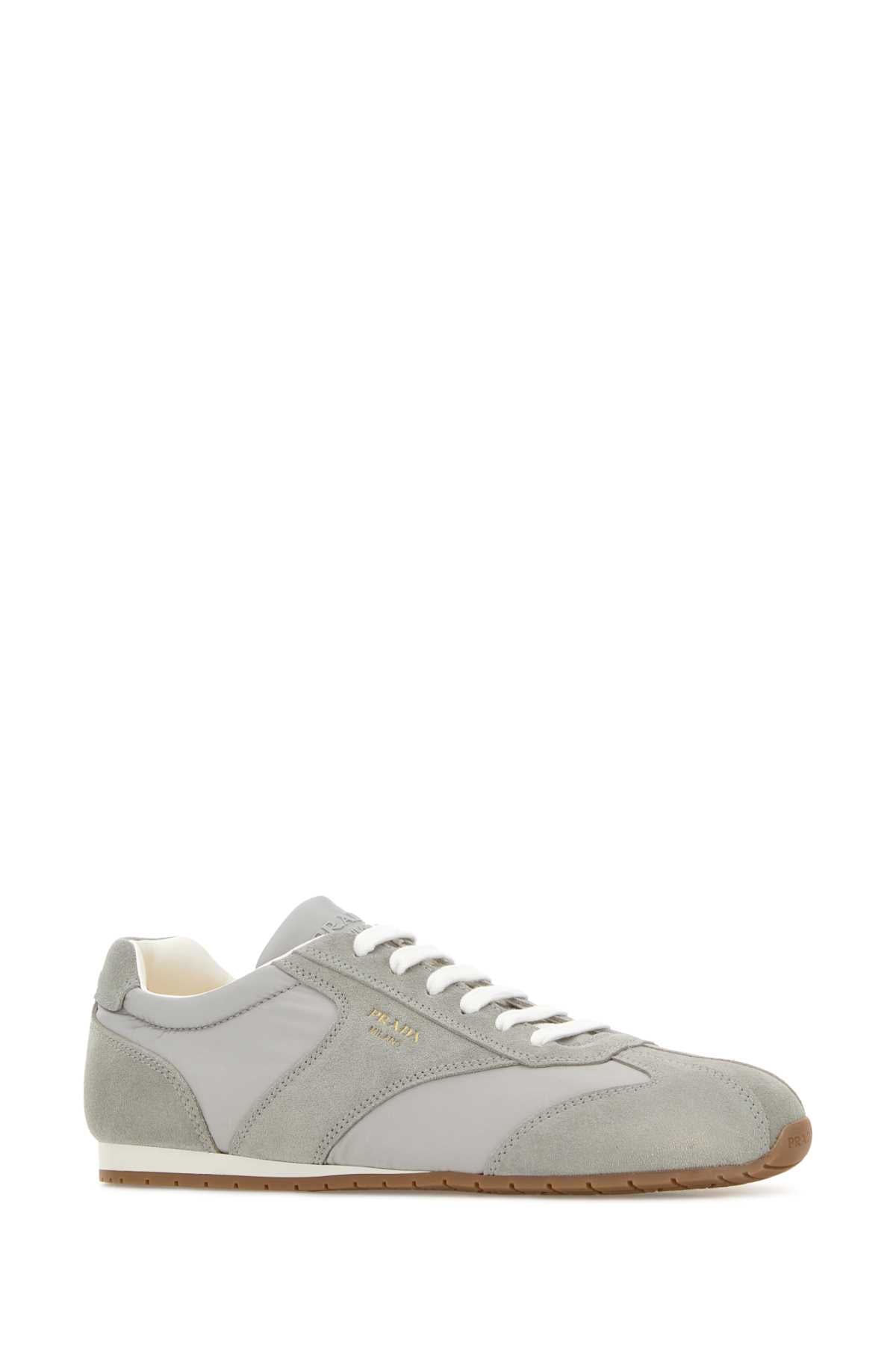 Prada Men Grey Suede And Fabric Sneakers PRADA