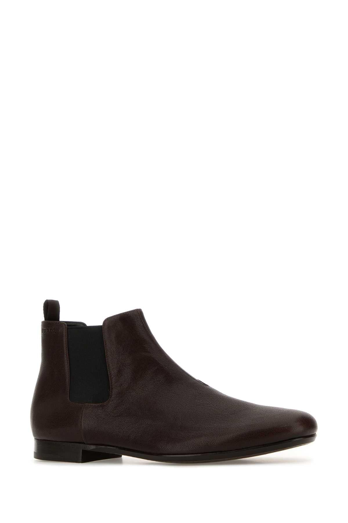 Prada Men Brown Leather Ankle Boots PRADA