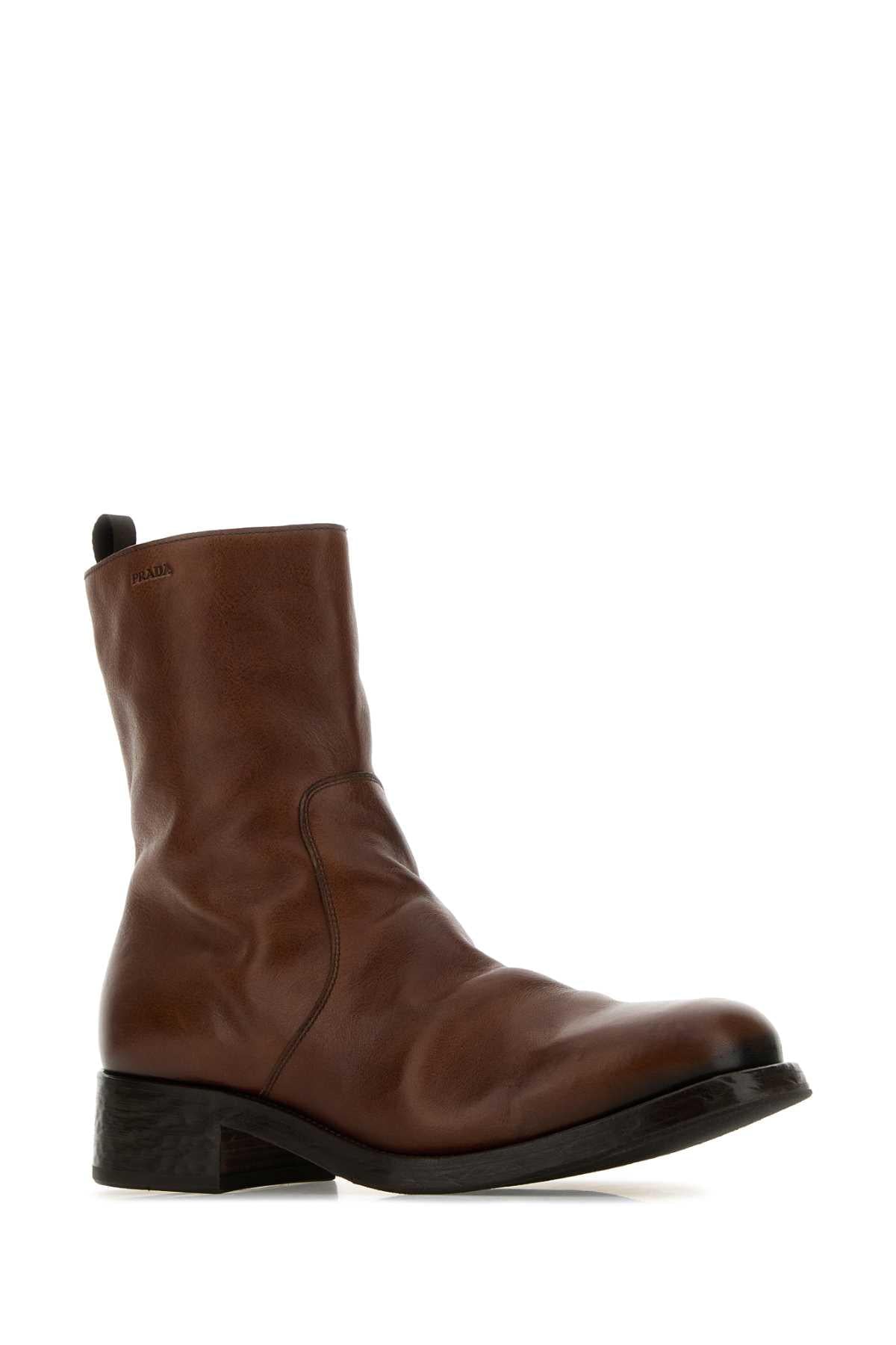 Prada Men Brown Leather Boots PRADA
