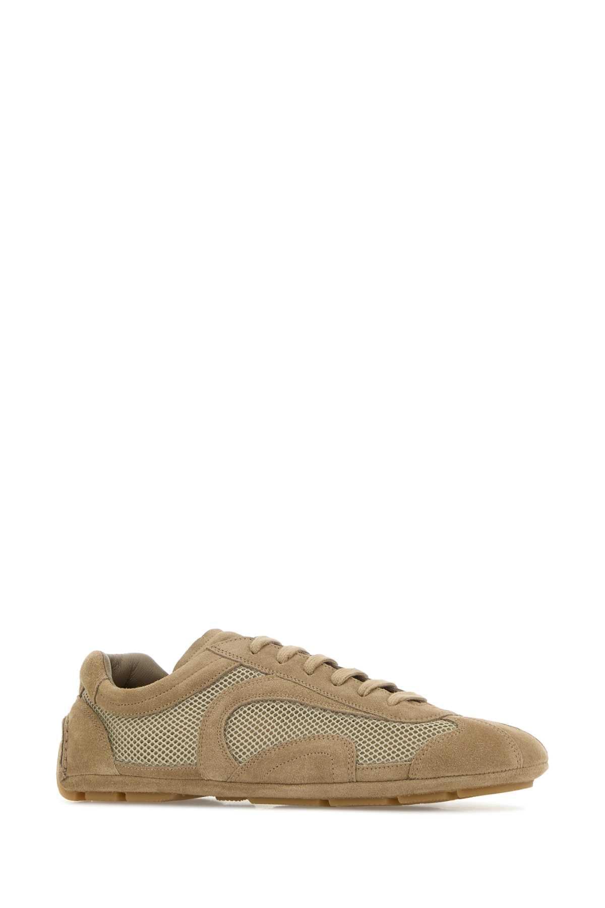 Prada Men Cappuccino Suede And Mesh Montecarlo Re-Edition 2005 Sneakers PRADA
