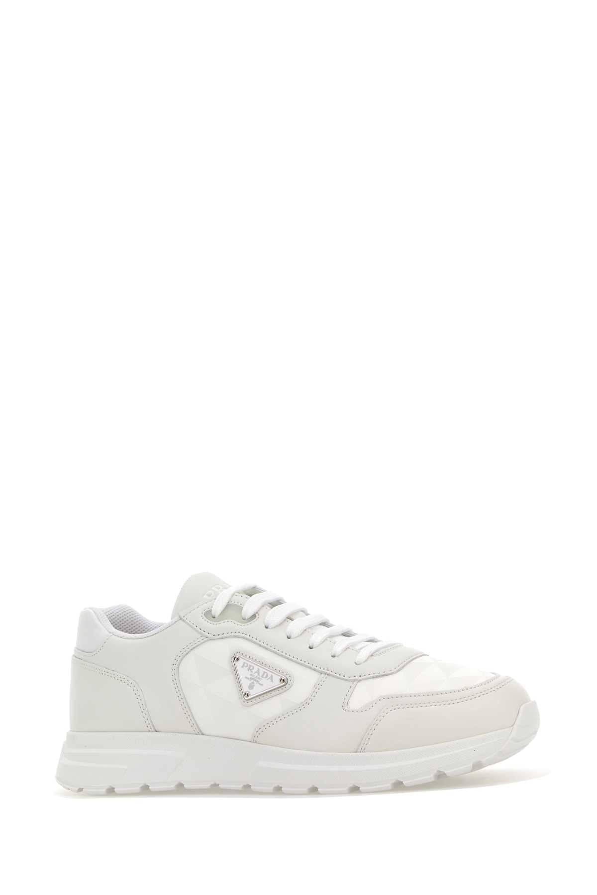 Prada Men White Leather And Fabric Sneakers PRADA