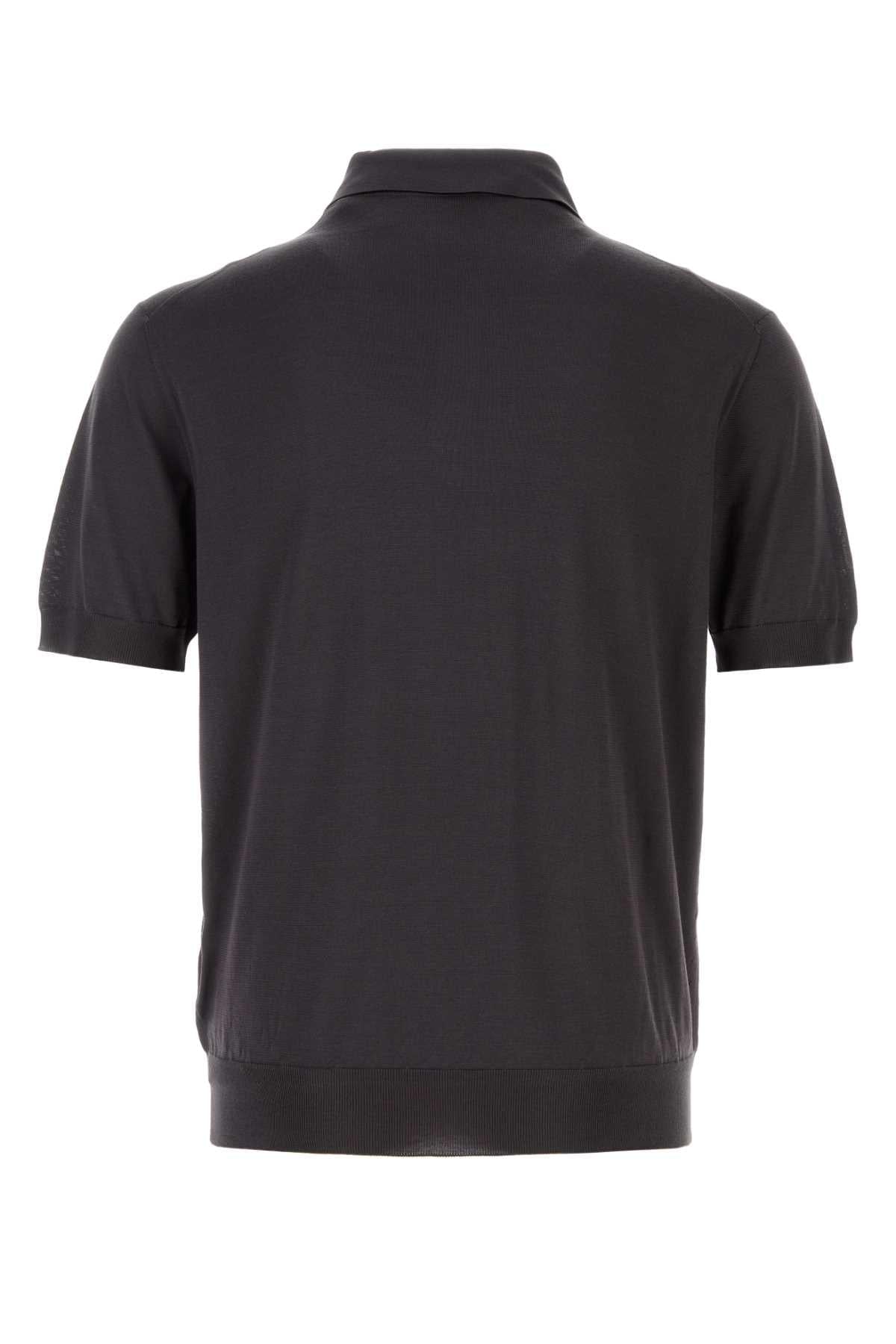 Prada Men Dark Brown Silk Polo Shirt PRADA