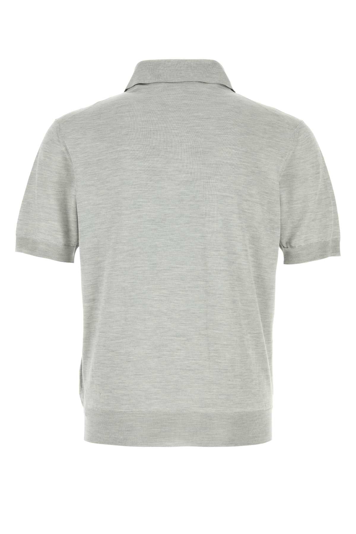Prada Men Grey Silk Polo Shirt PRADA