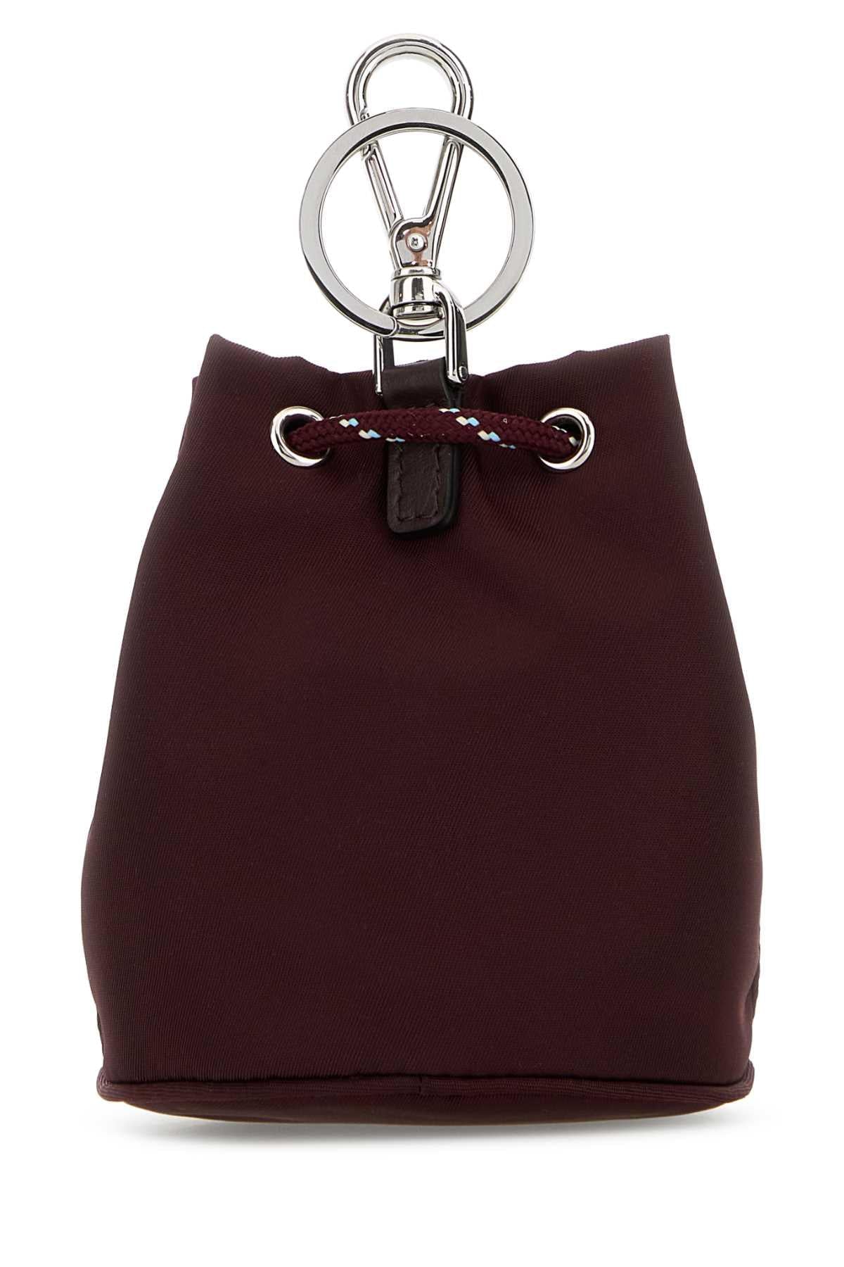 Prada Men Burgundy Fabric Key Ring PRADA