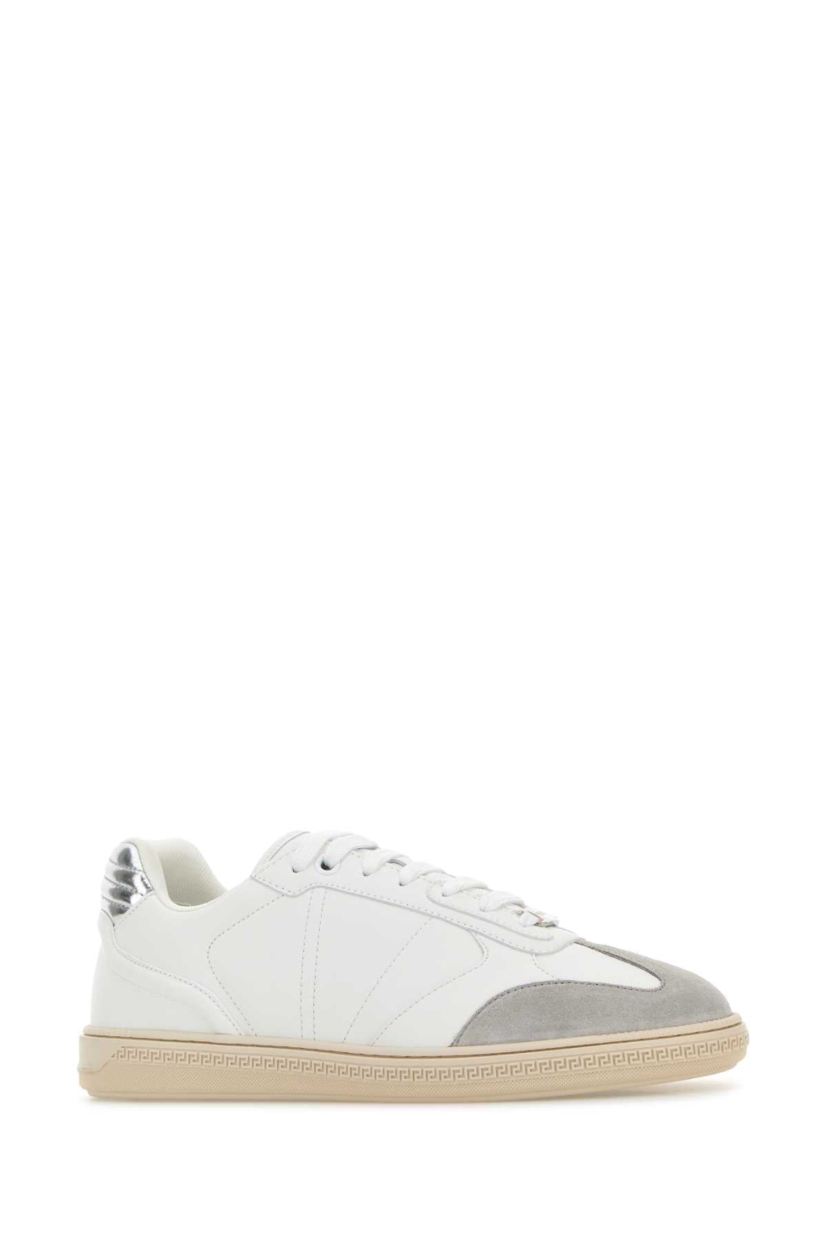 Versace Men White Leather Greca Court Sneakers VERSACE