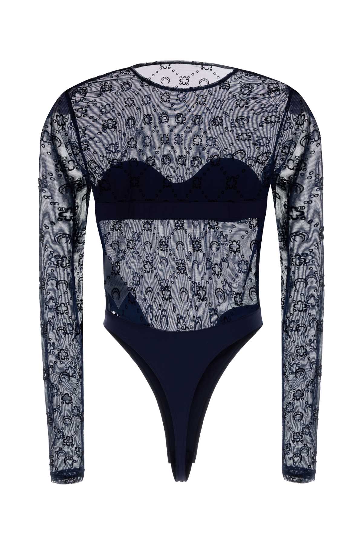 Marine Serre Women Navy Blue Stretch Tulle Bodysuit MARINE SERRE