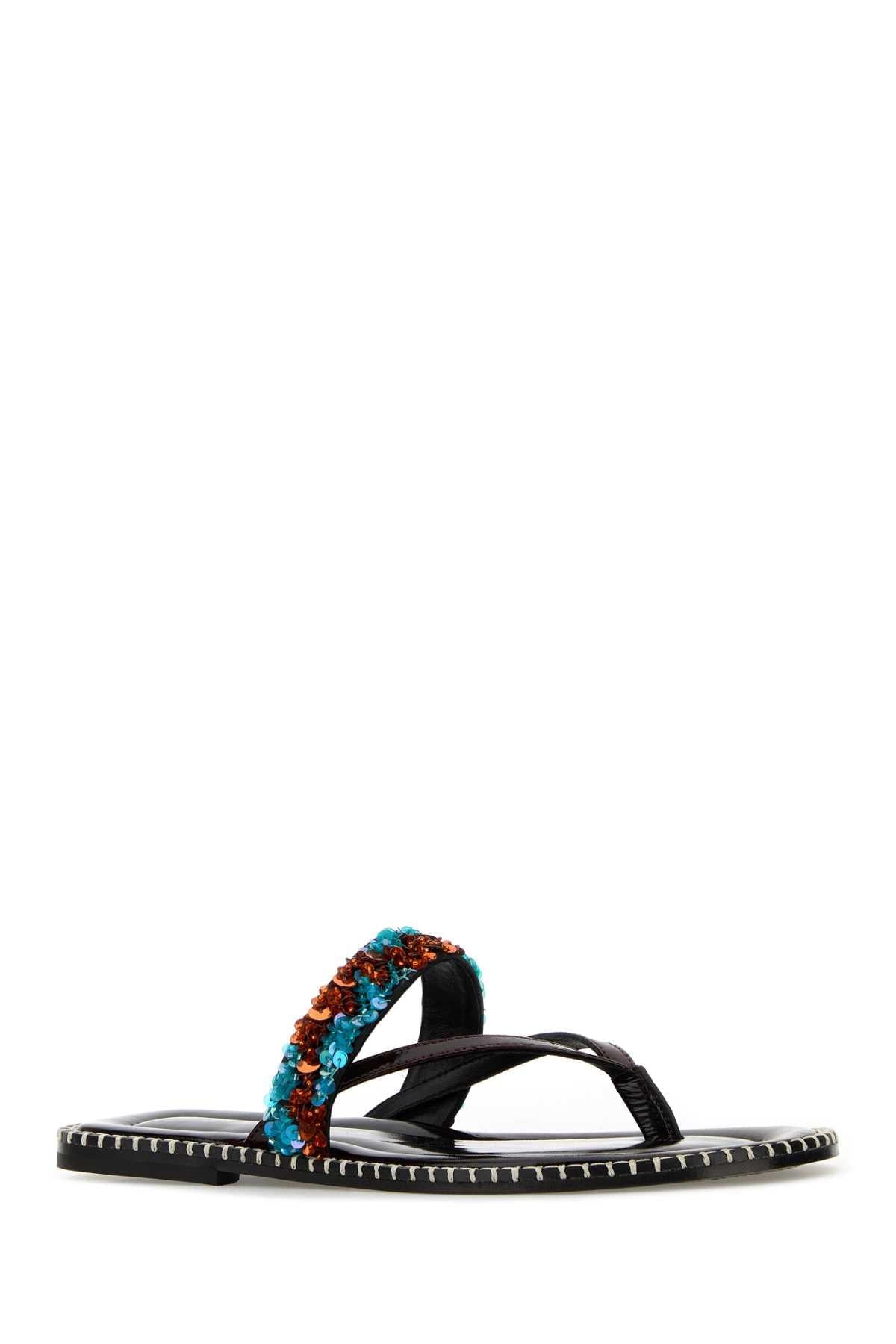 Dries Van Noten Women Chocolate Leather Thong Slippers DRIES VAN NOTEN