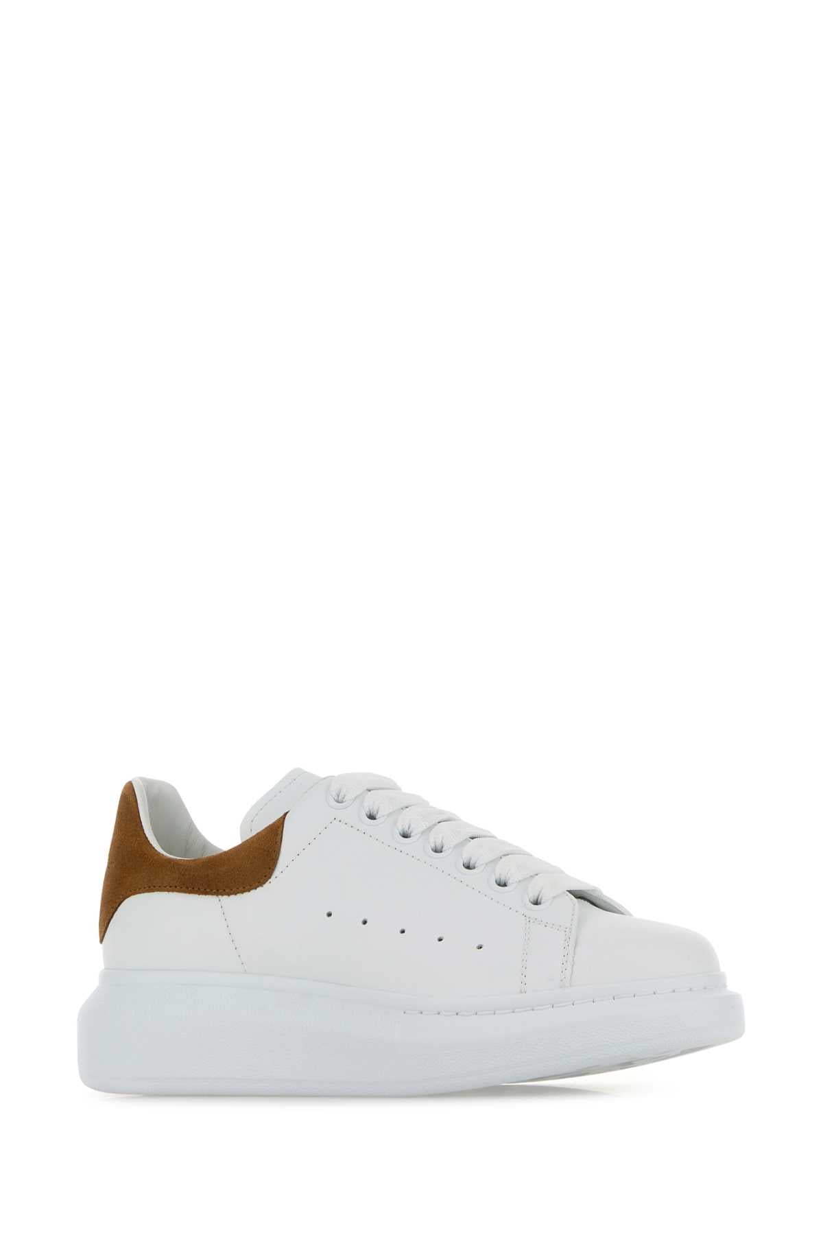 Alexander Mcqueen Women White Leather Sneakers With Camel Suede Heel ALEXANDER MCQUEEN