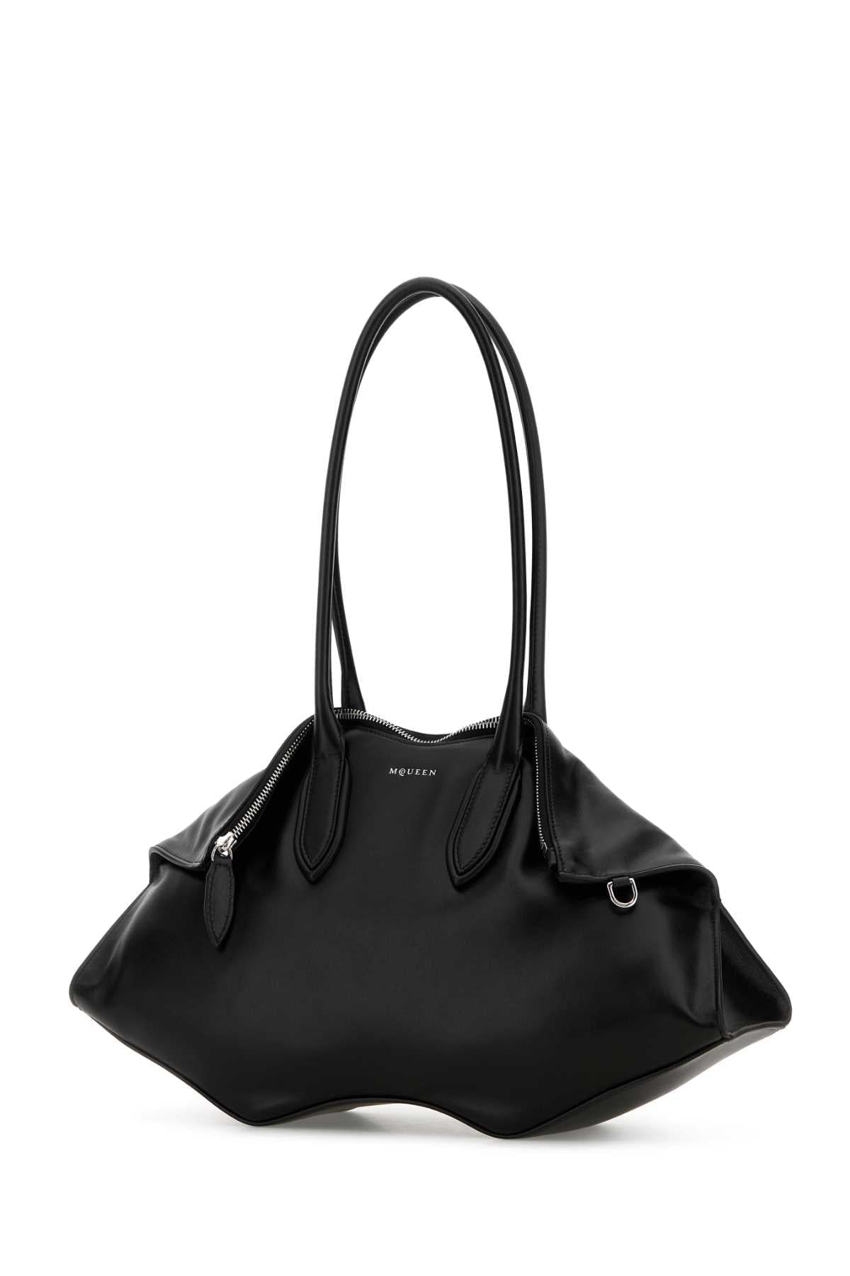 Alexander Mcqueen Women Black Leather Manta Shoulder Bag
