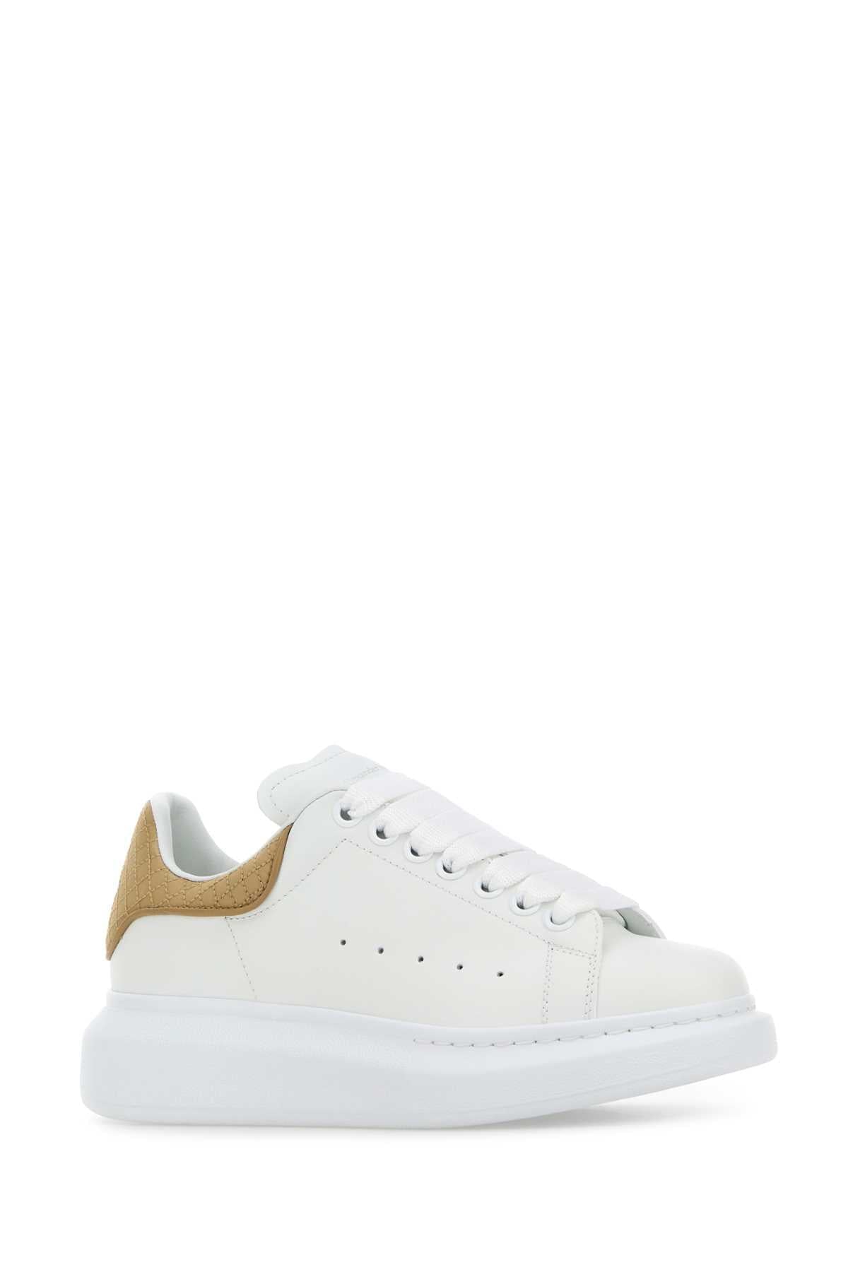 Alexander Mcqueen Women White Leather Sneakers With Beige Leather Heel ALEXANDER MCQUEEN