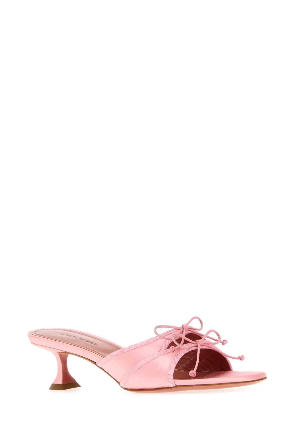 Amina Muaddi Women Pink Satin Eleonora Mules AMINA MUADDI