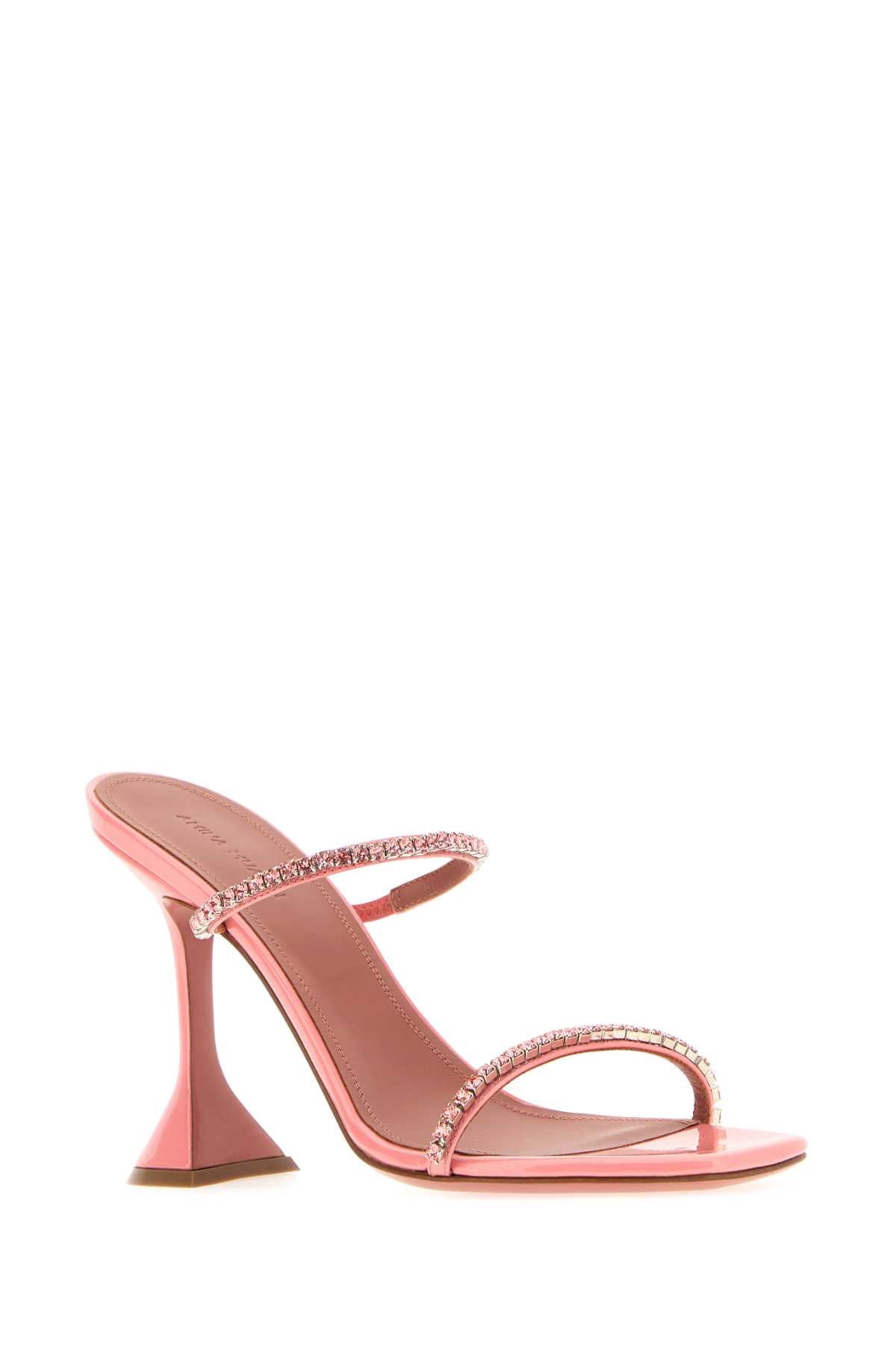 Amina Muaddi Women Pink Leather Gilda Mules AMINA MUADDI