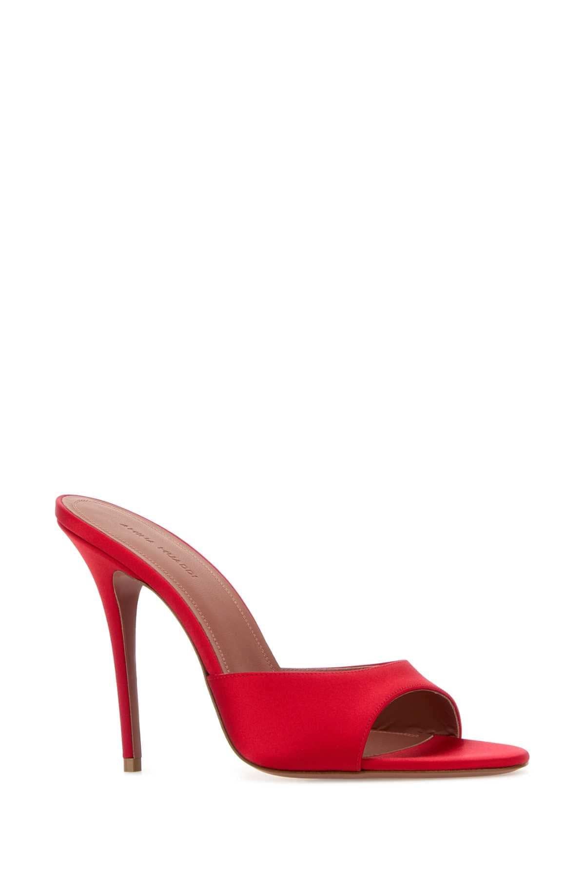 Amina Muaddi Women Red Satin Elodie Mules AMINA MUADDI