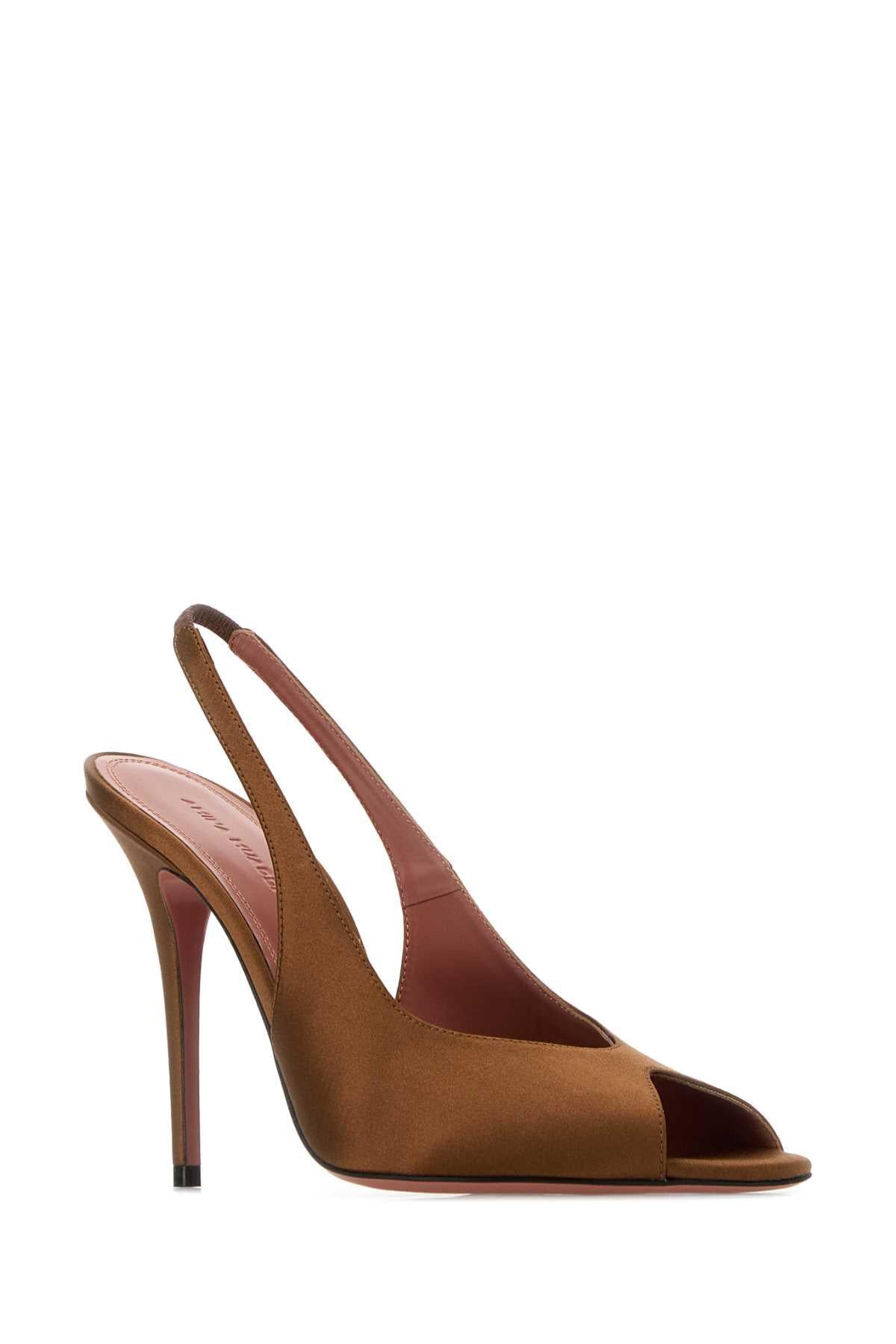 Amina Muaddi Women Brown Satin Kristina Sandals AMINA MUADDI