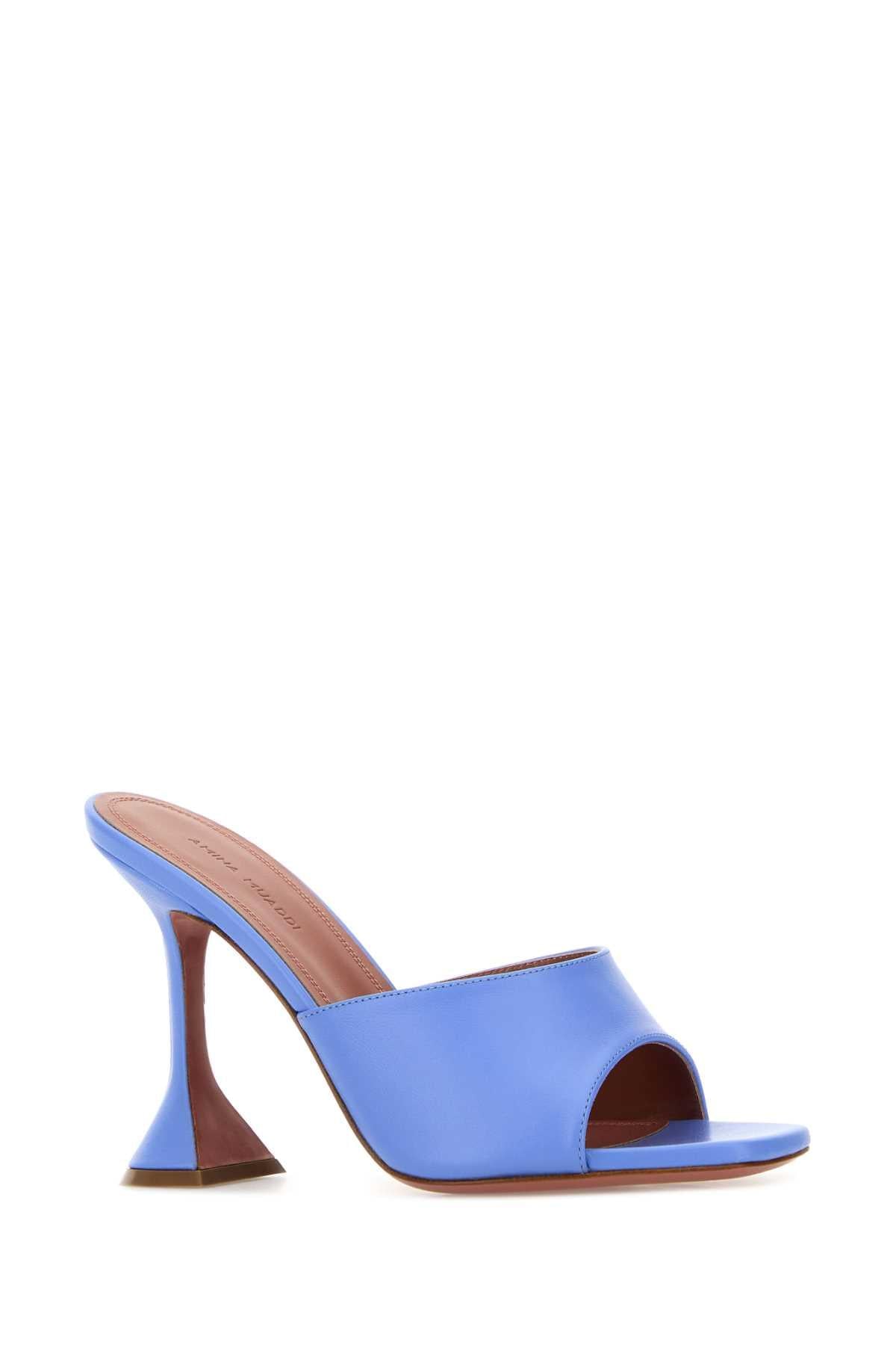 Amina Muaddi Women Cerulean Blue Nappa Leather Lupita Mules AMINA MUADDI