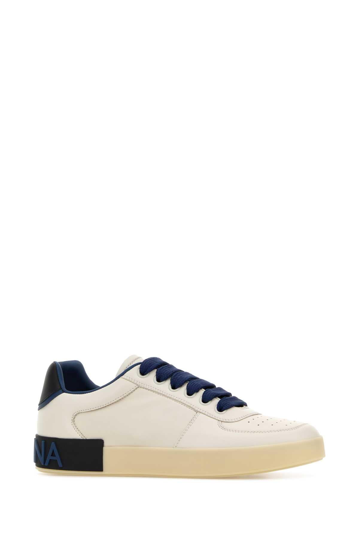Dolce & Gabbana Men Ivory Leather Portofino Sneakers DOLCE & GABBANA