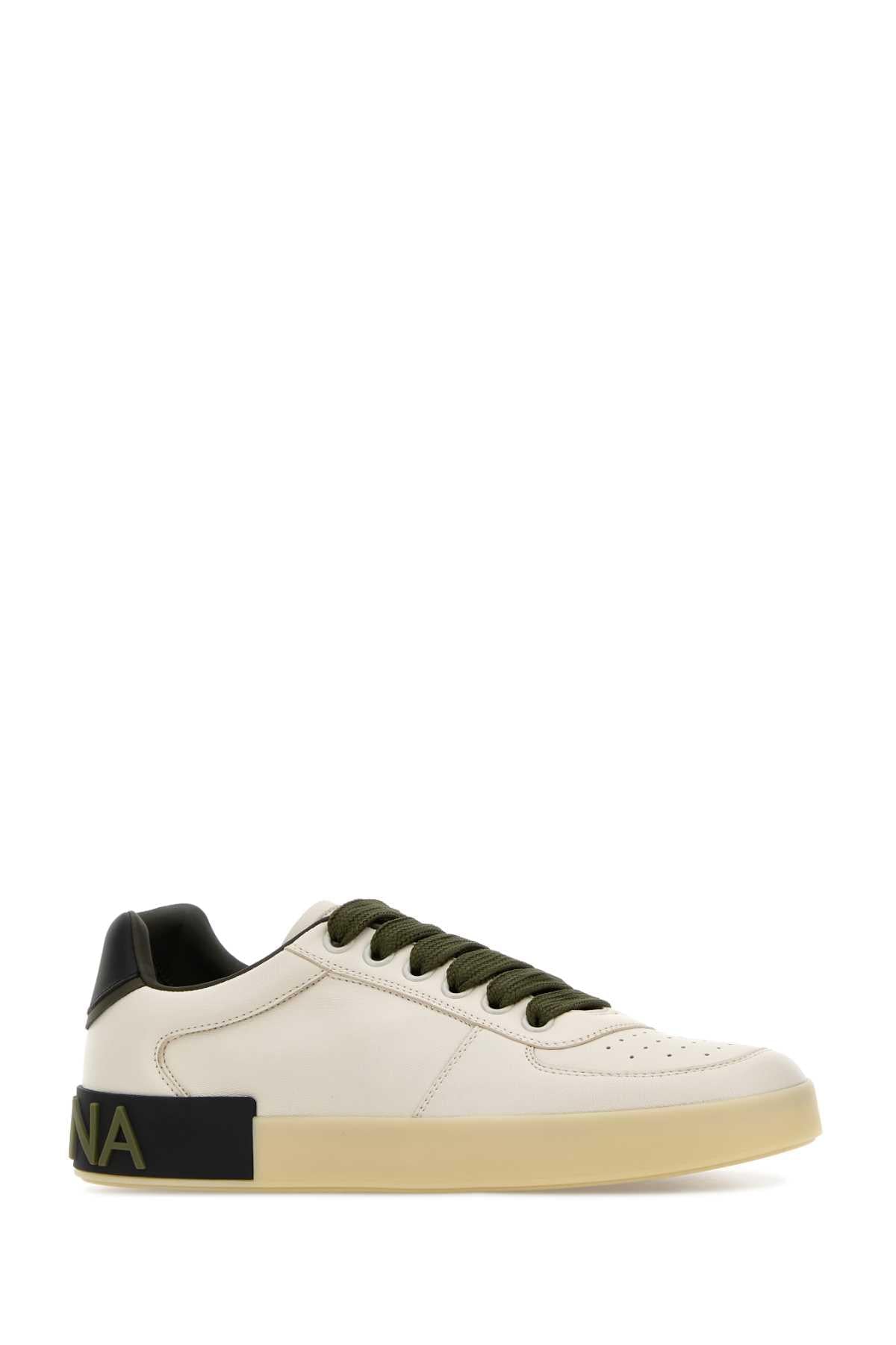 Dolce & Gabbana Men Ivory Leather Portofino Sneakers DOLCE & GABBANA
