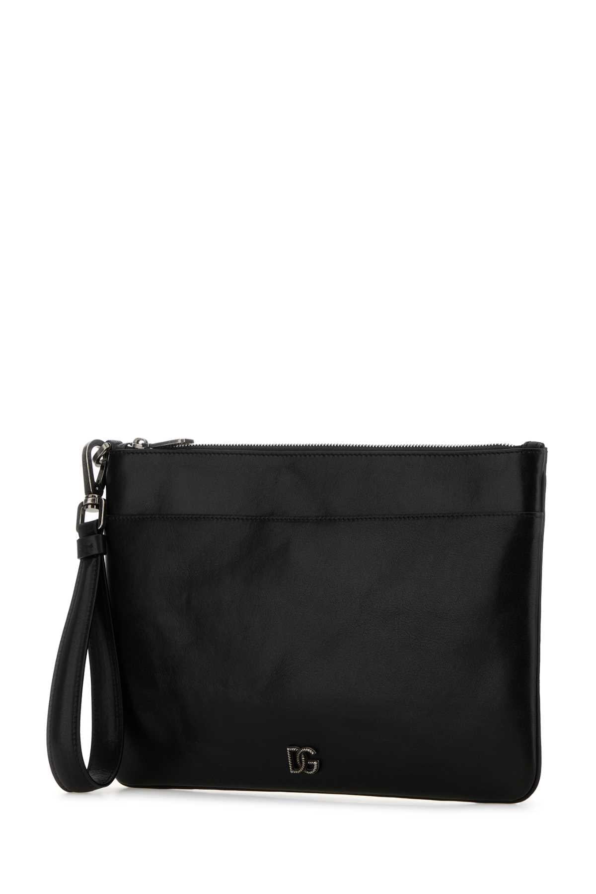 Dolce & Gabbana Men Black Leather Clutch DOLCE & GABBANA