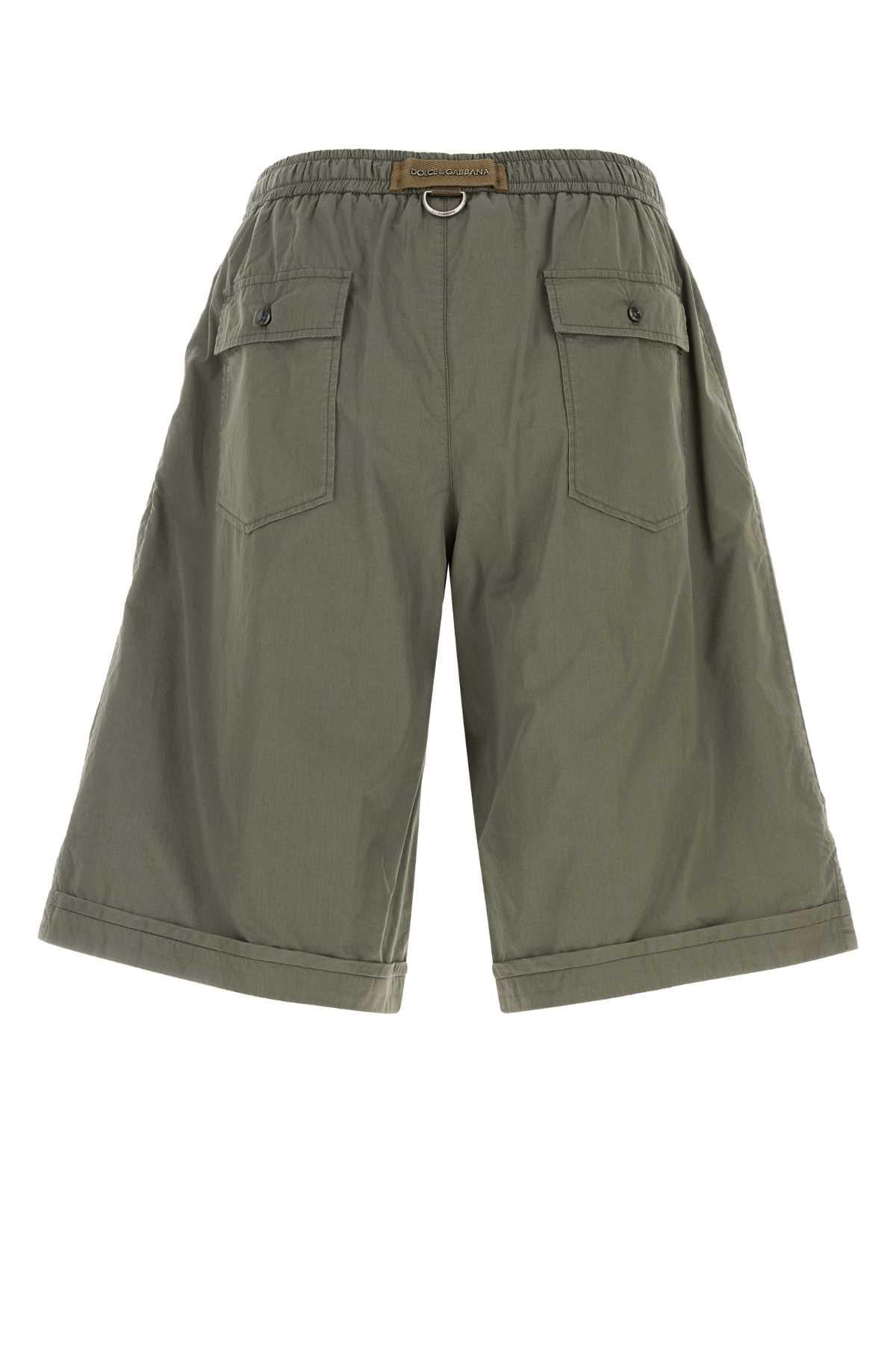 Dolce & Gabbana Men Olive Green Poplin Bermuda Shorts DOLCE & GABBANA