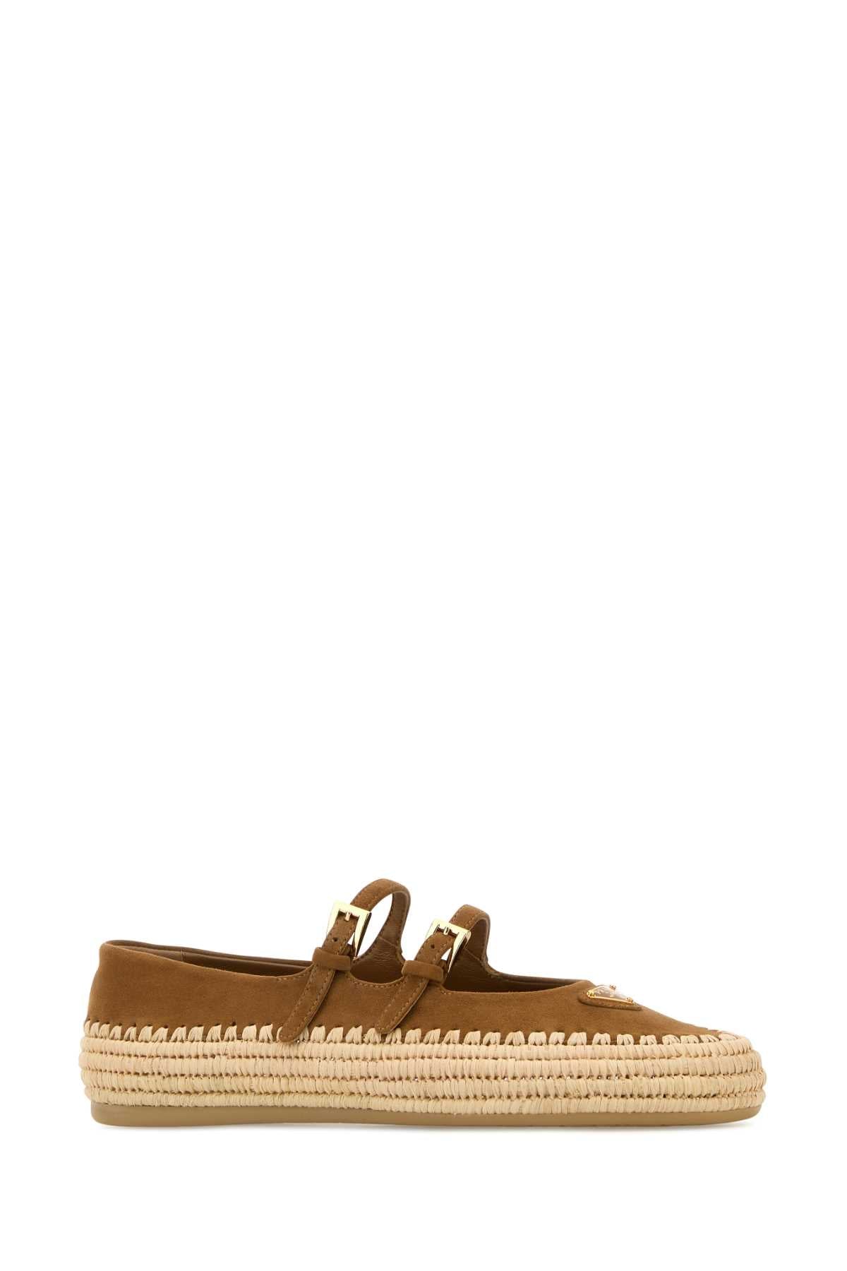 Prada Women Camel Suede Ballerinas PRADA