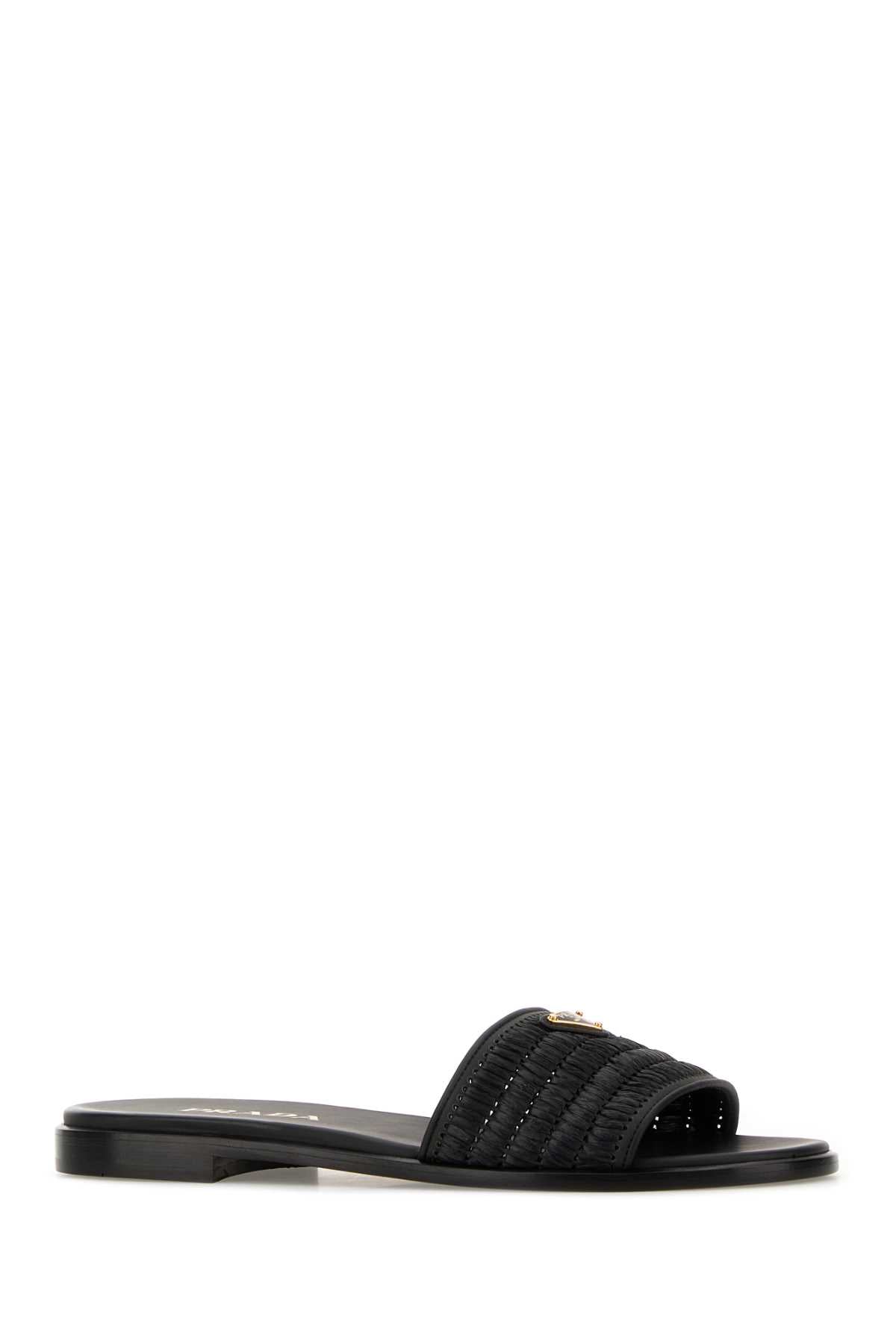 Prada Women Black Raffia Slippers PRADA