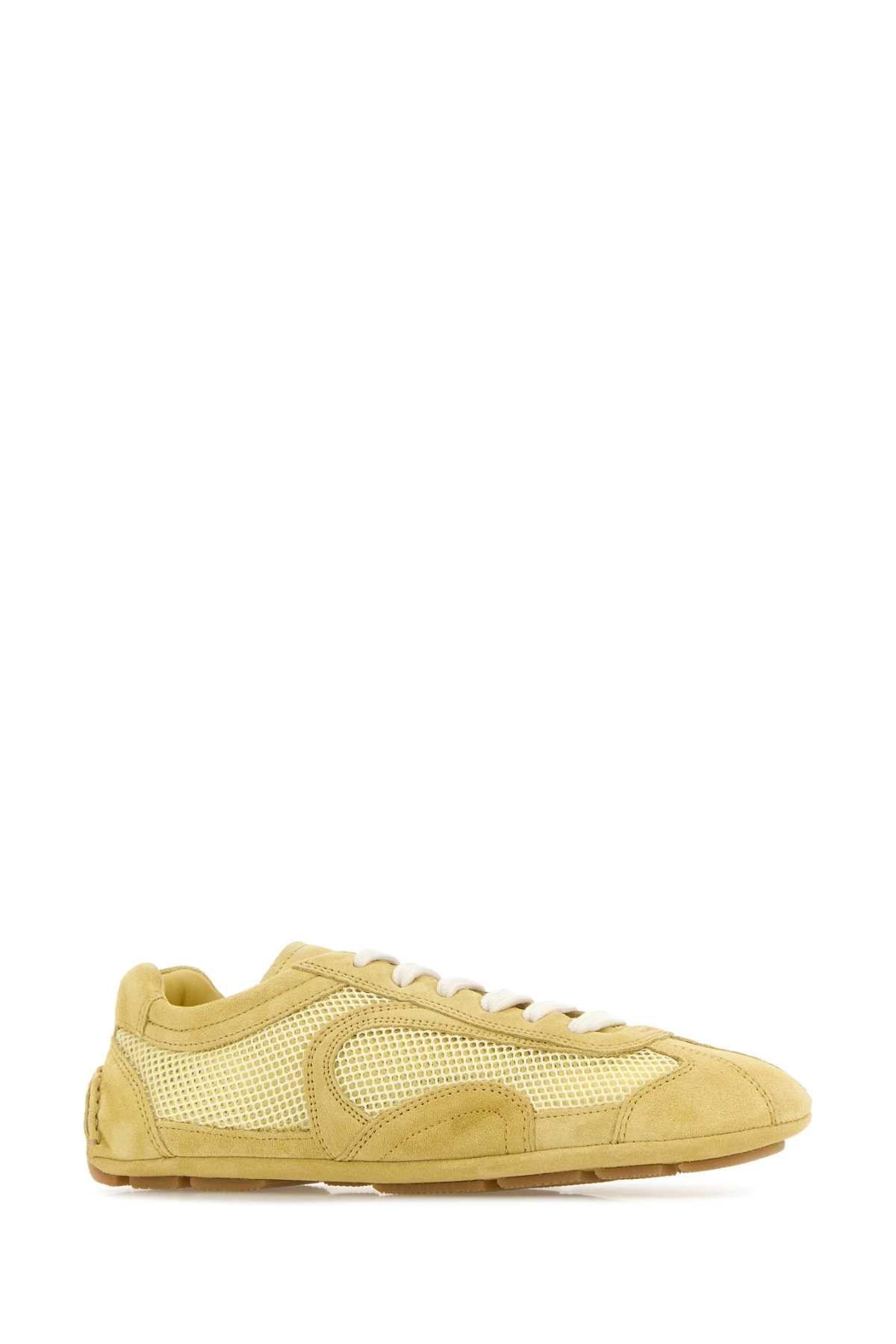 Prada Women Yellow Suede And Mesh Montecarlo Sneakers PRADA