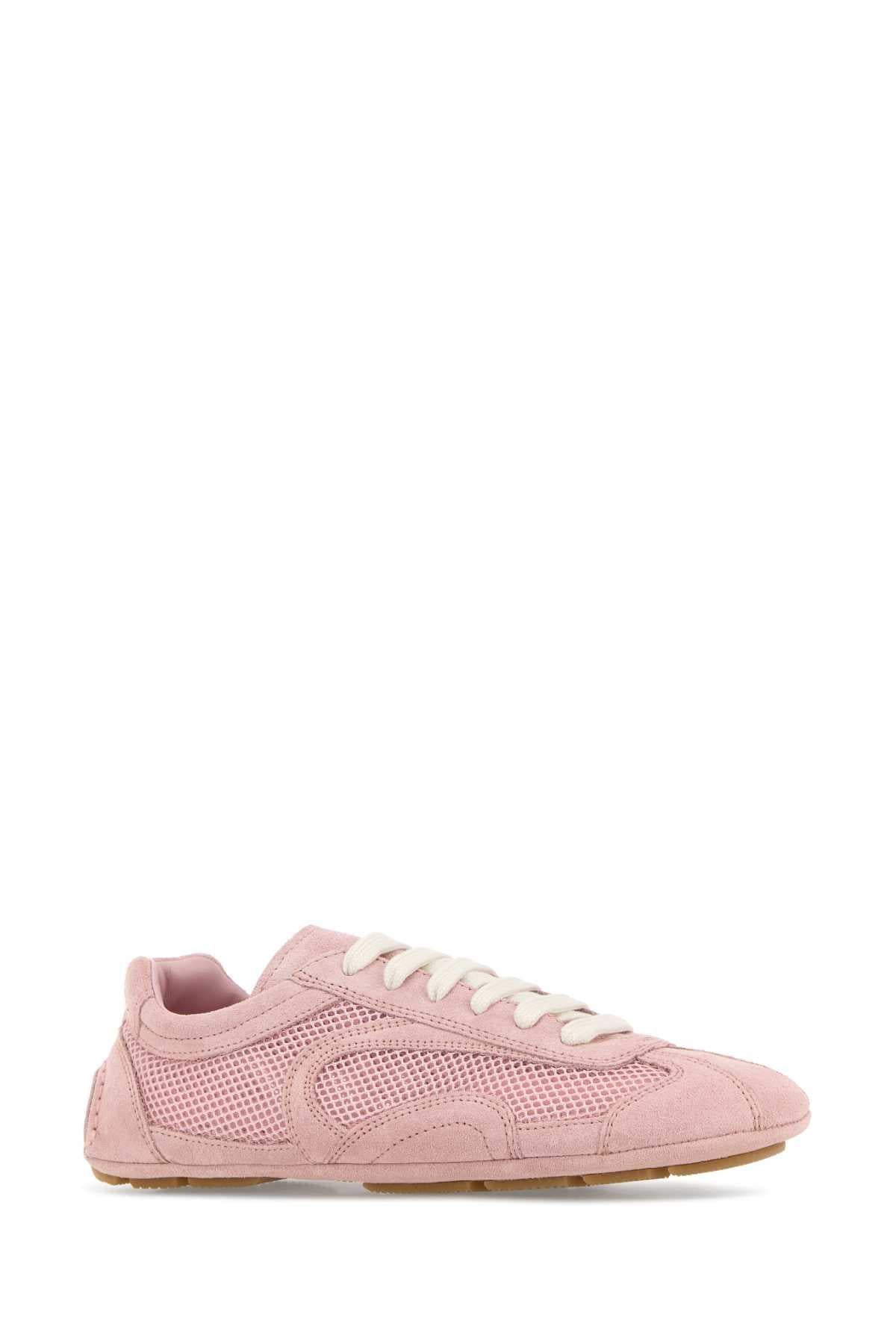 Prada Women Pink Suede And Mesh Montecarlo Sneakers PRADA