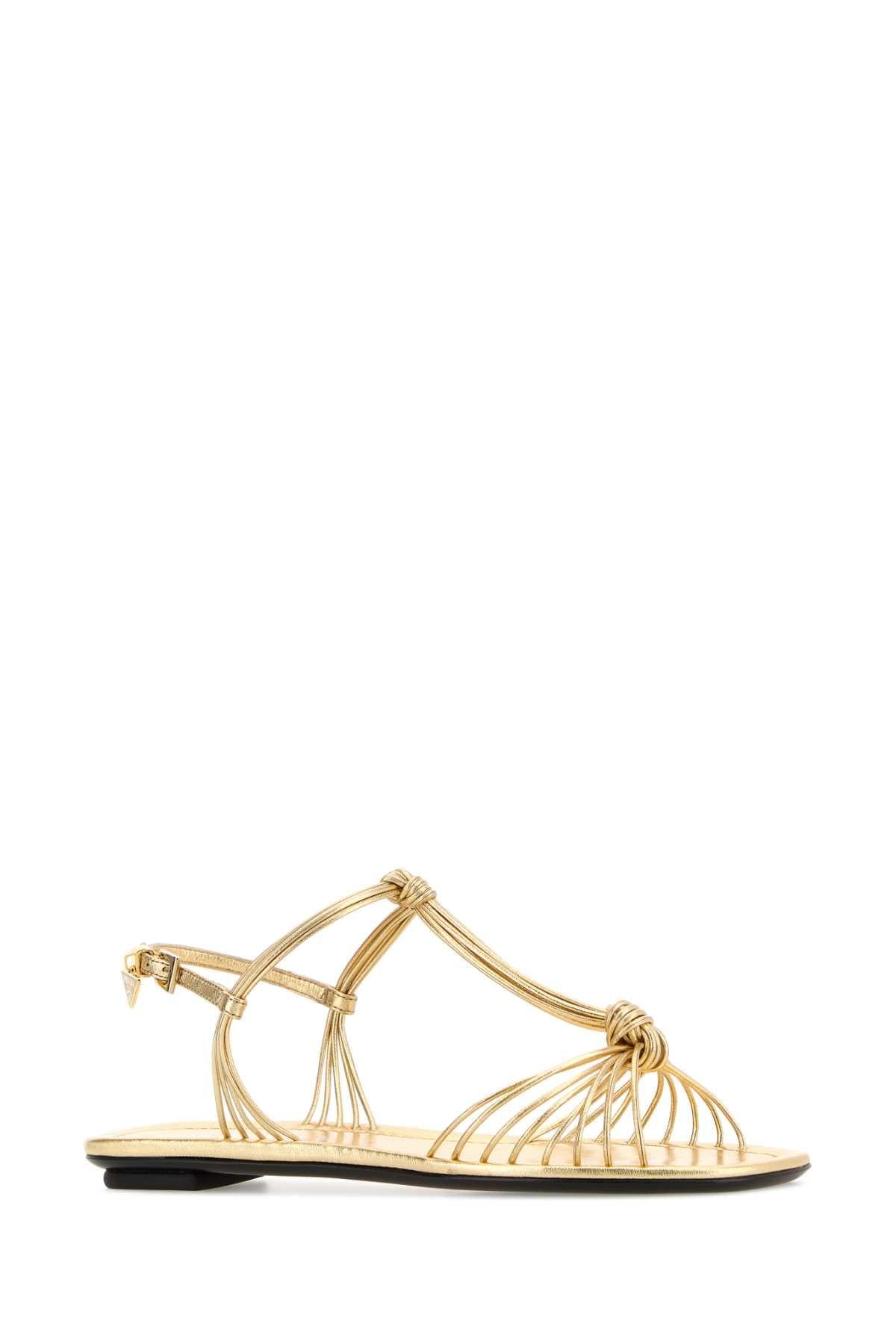 Prada Women Gold Leather Sandals PRADA