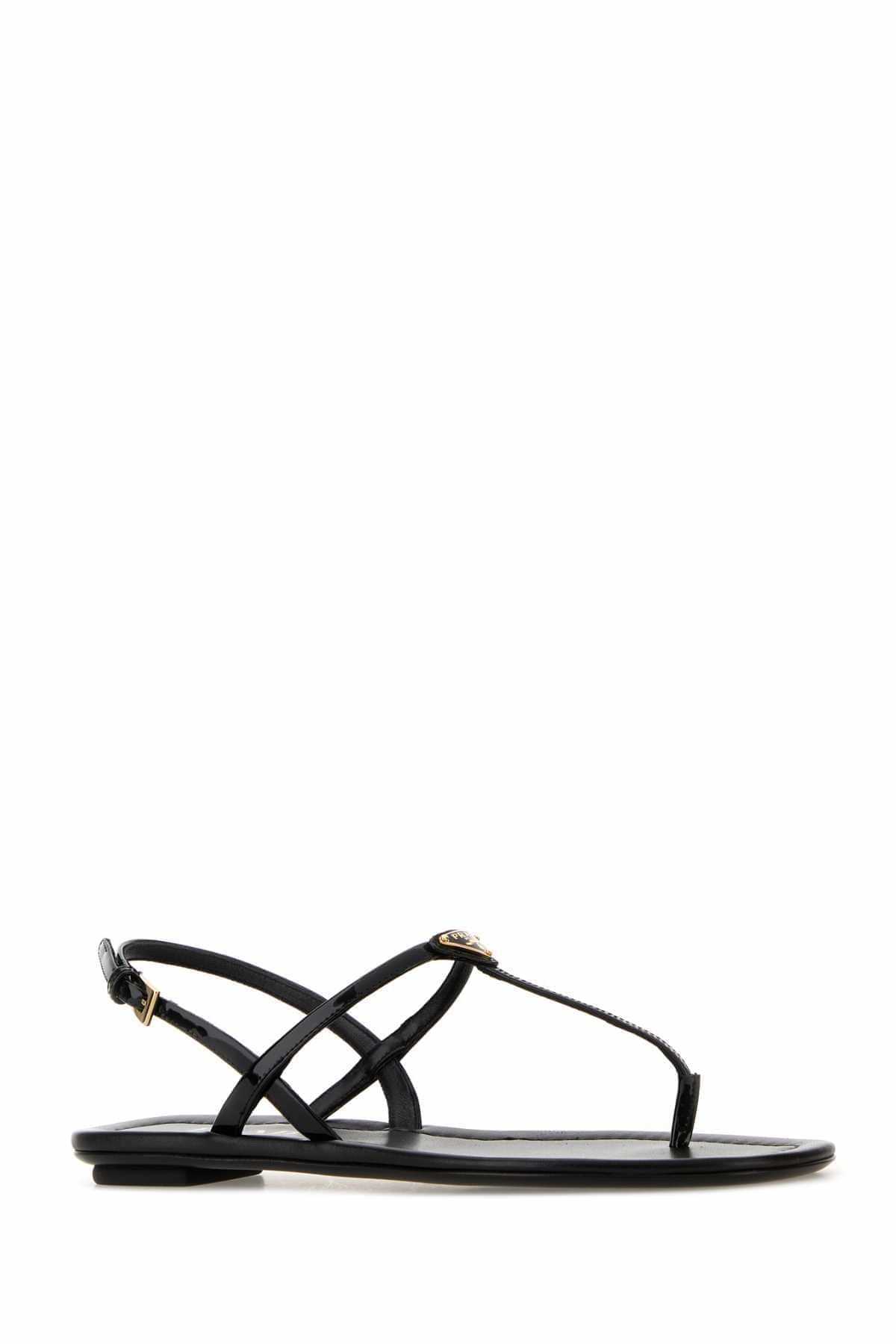 Prada Women Black Leather Thong Sandals PRADA