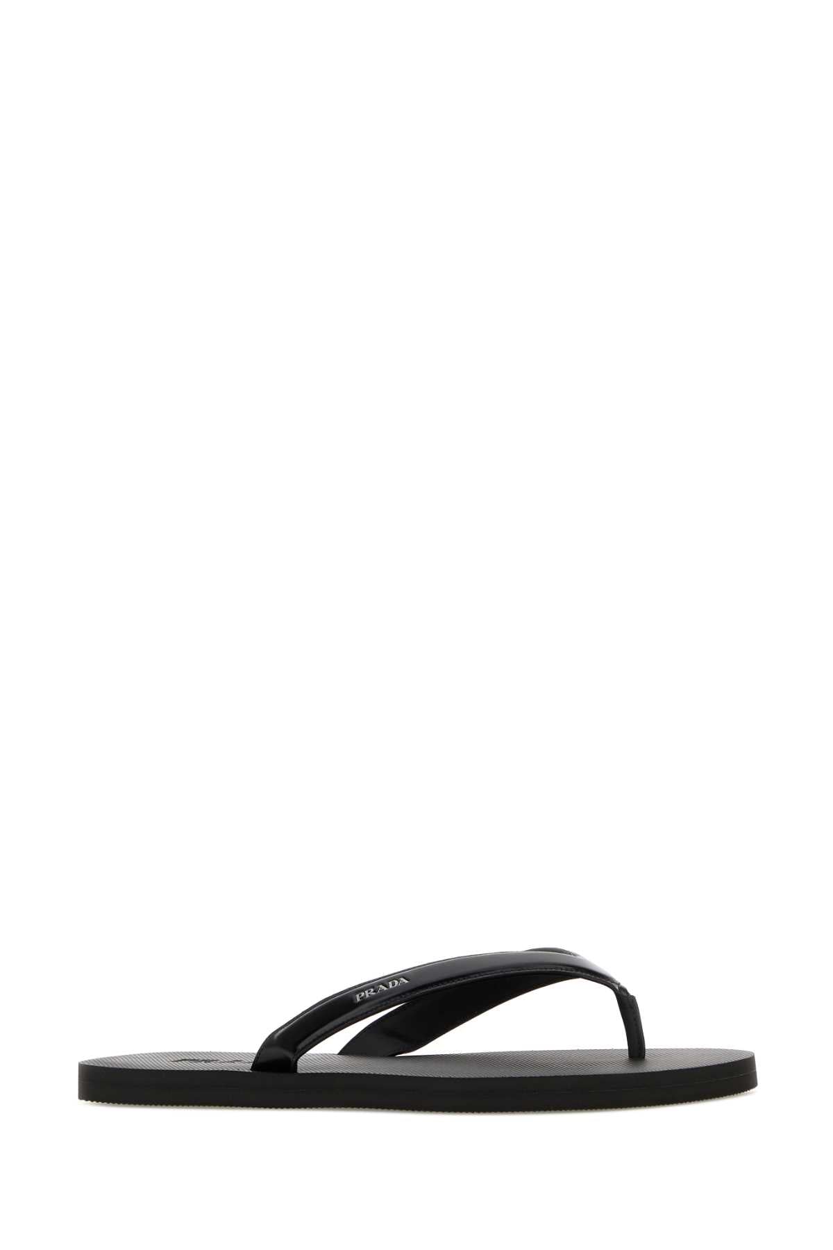 Prada Men Black Leather Thong Slippers PRADA