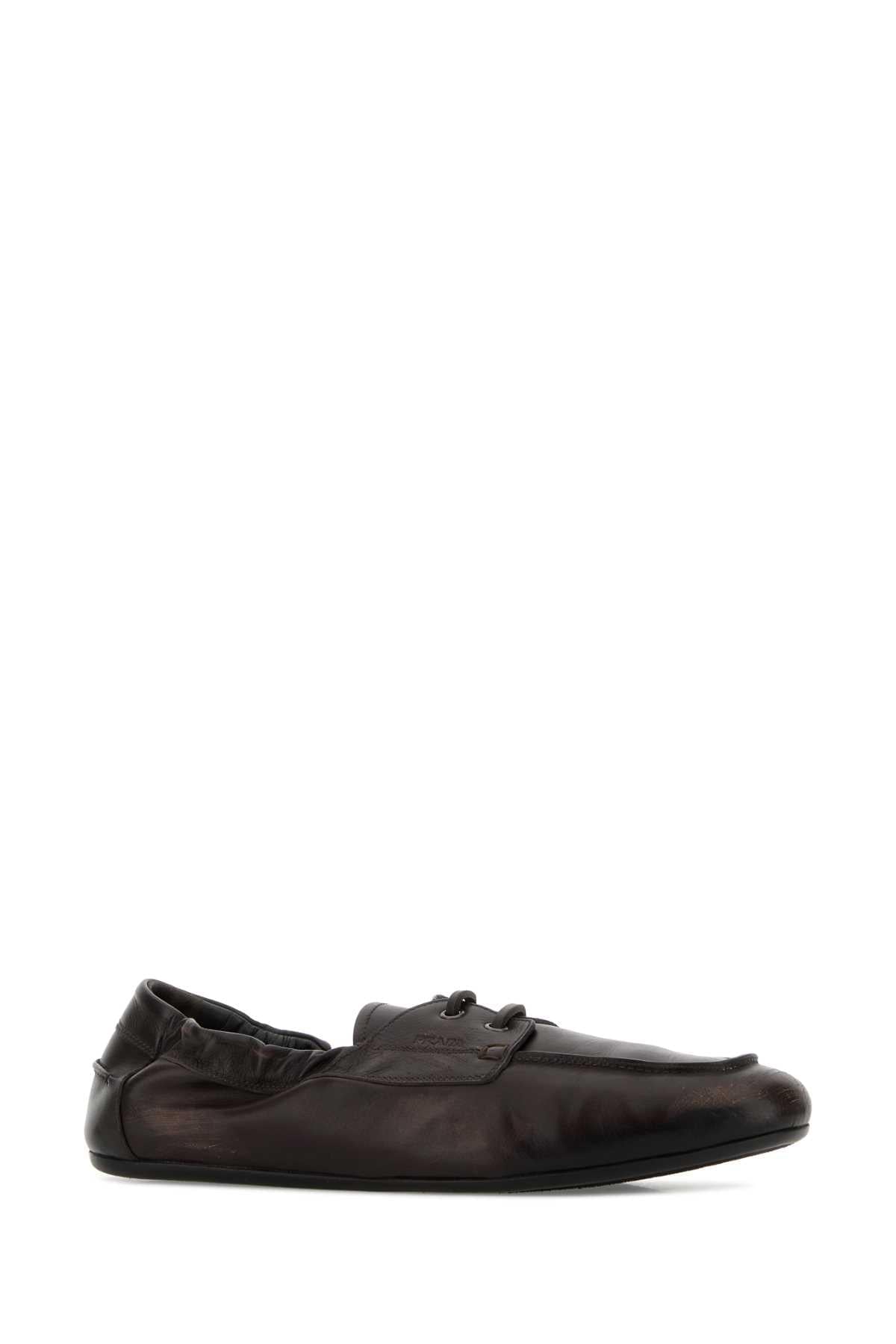 Prada Men Dark Brown Leather Loafers PRADA