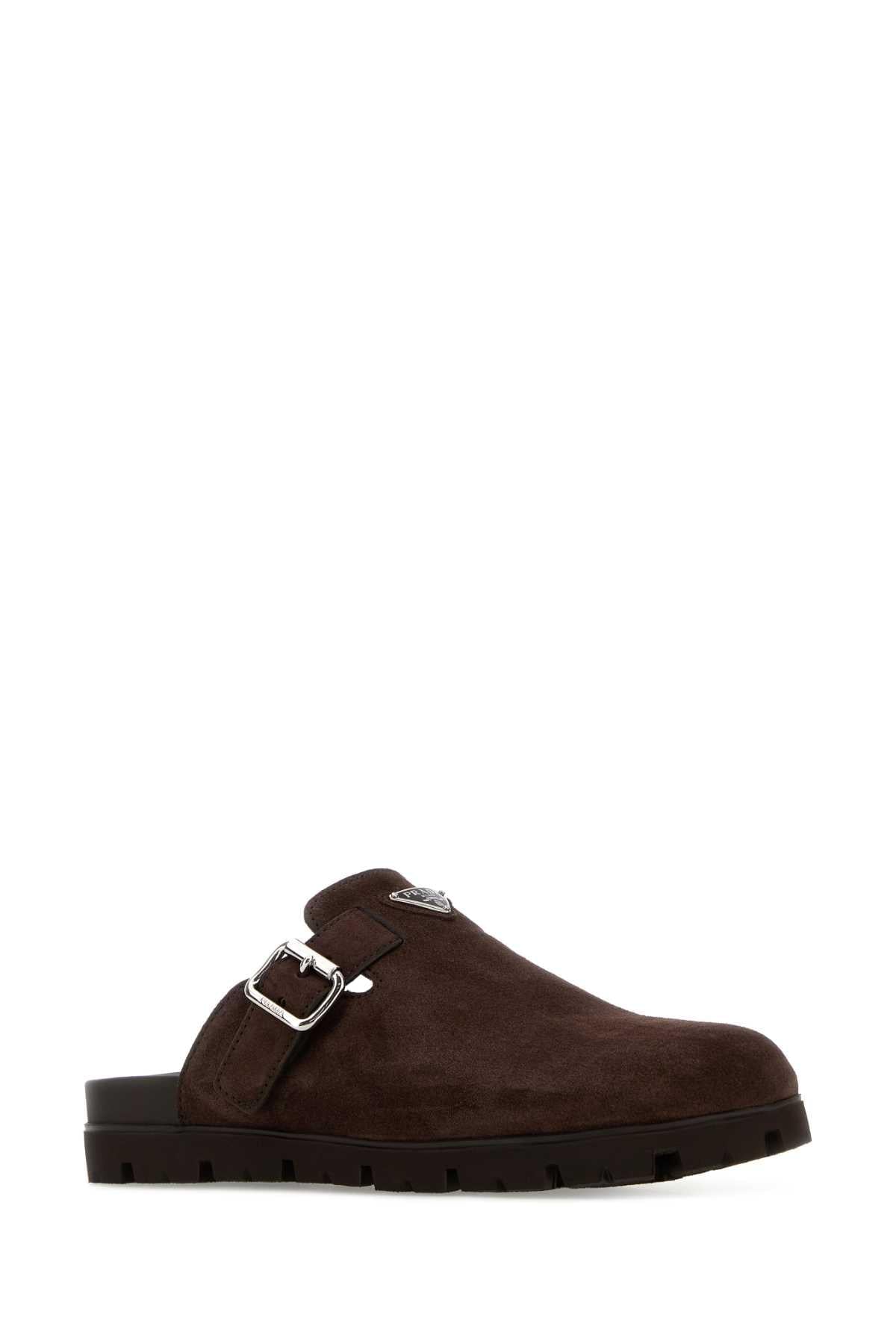 Prada Men Dark Brown Suede Slippers PRADA