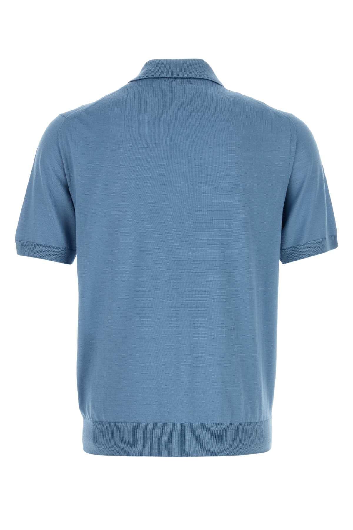 Prada Men Cerulean Blue Wool Polo Shirt PRADA