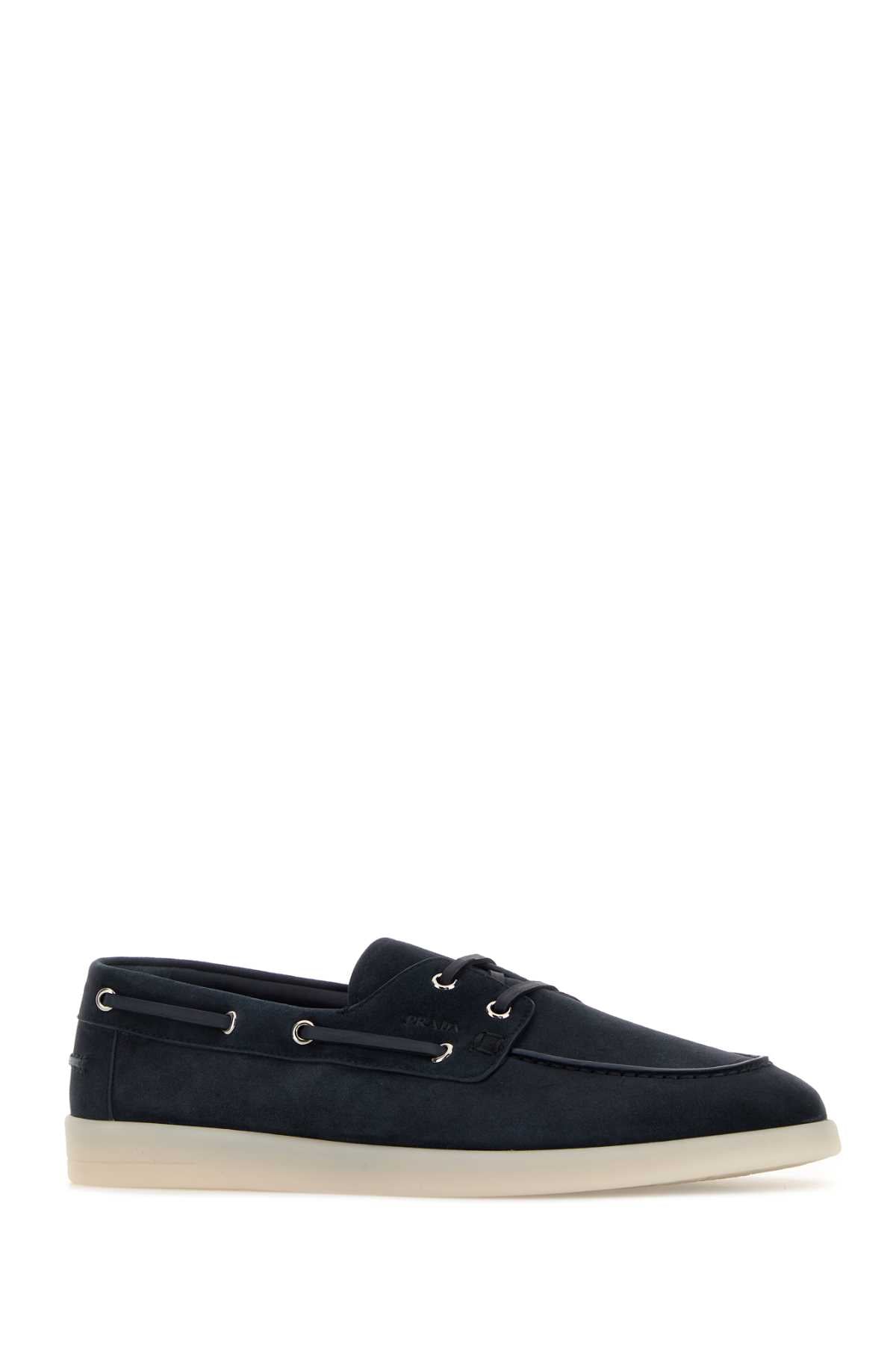Prada Men Navy Blue Suede Loafers PRADA
