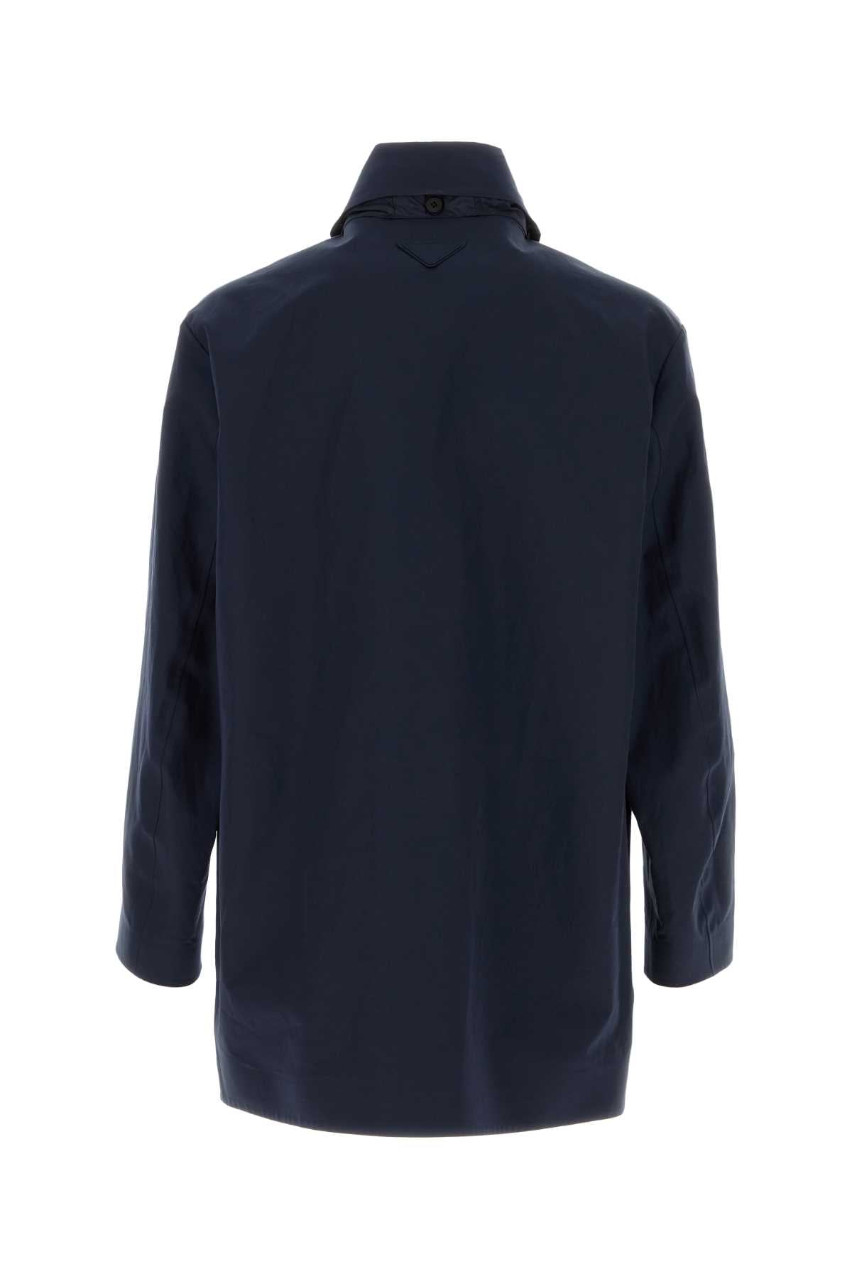 Prada Men Navy Blue Poplin Overcoat PRADA