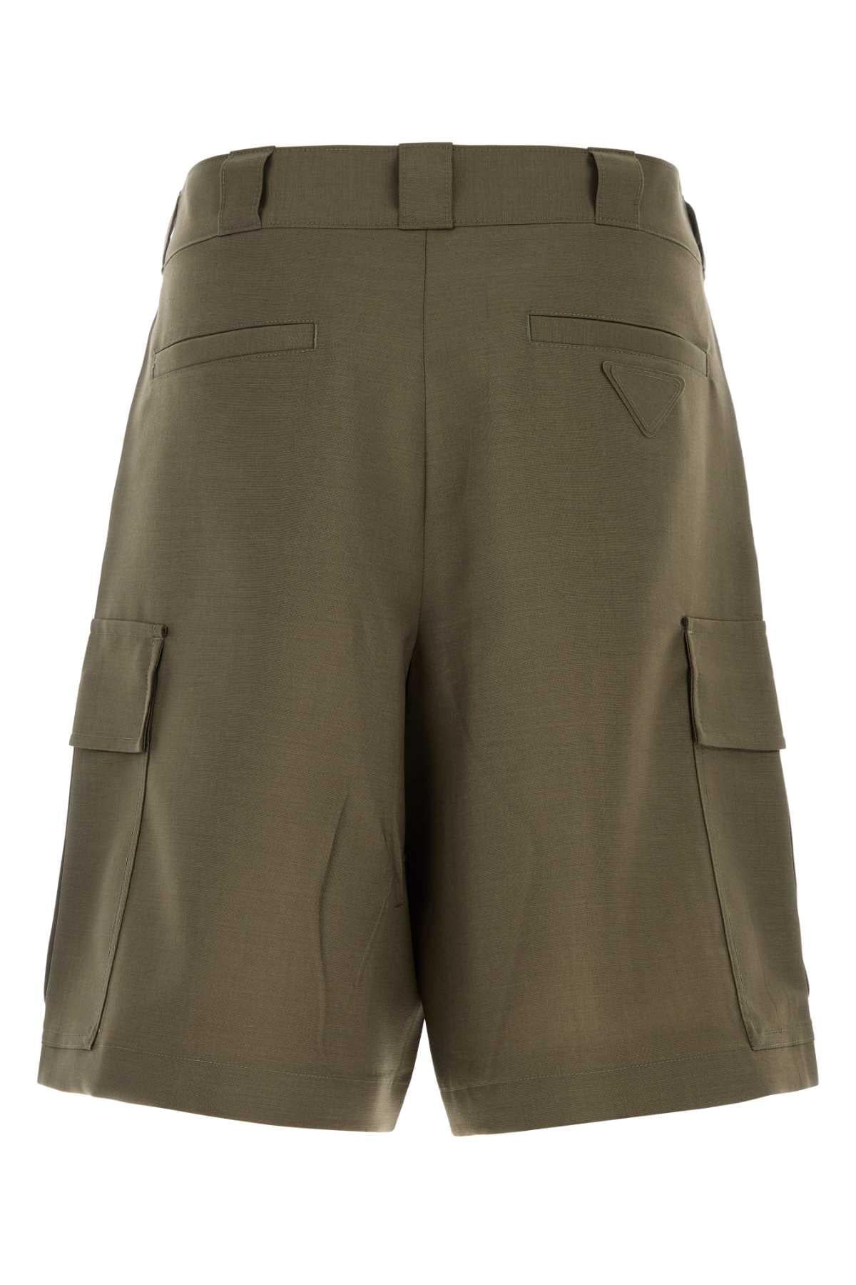 Prada Men Army Green Mohair Blend Bermuda Shorts PRADA
