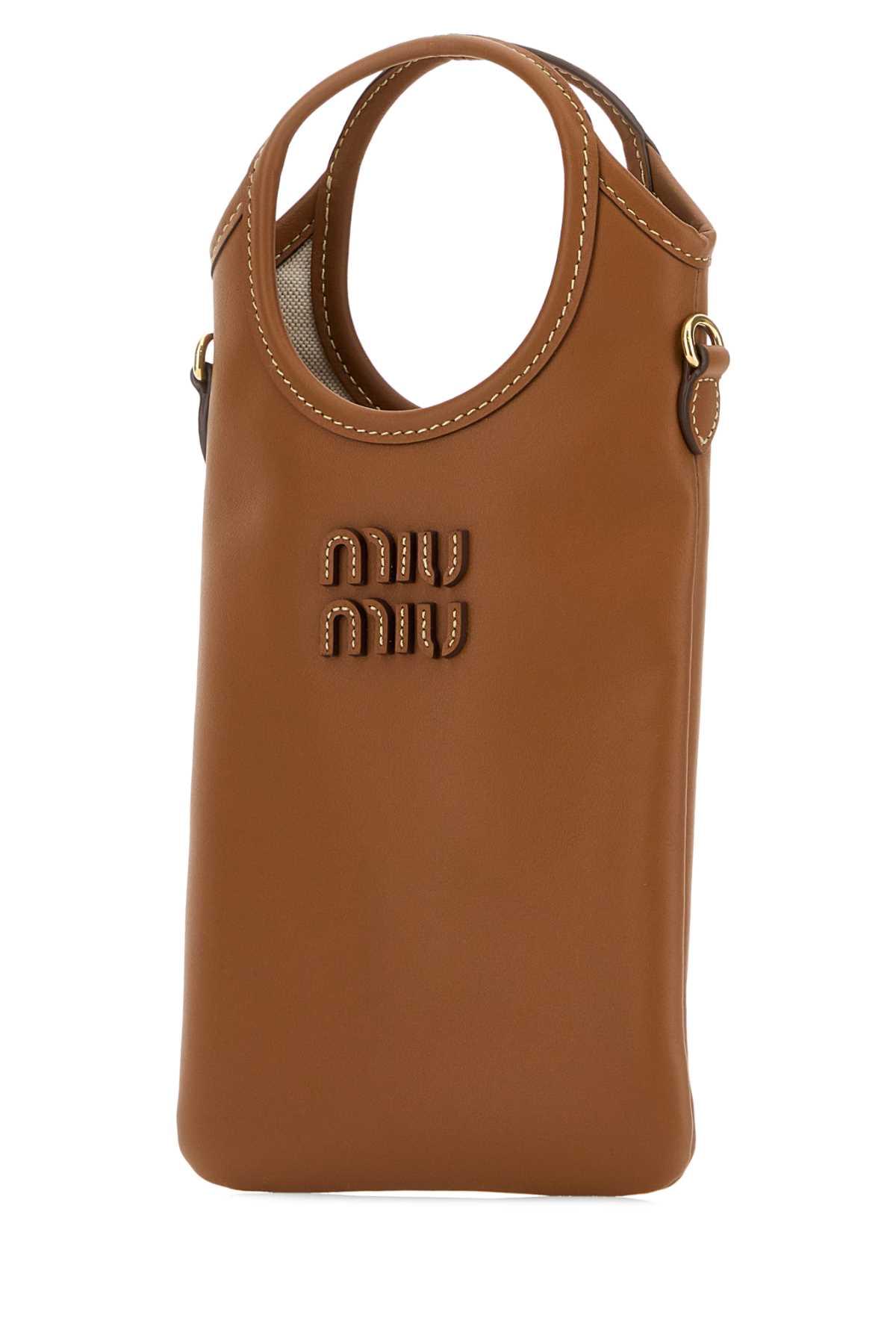 Miu Miu Women Caramel Leather Phone Case MIU MIU
