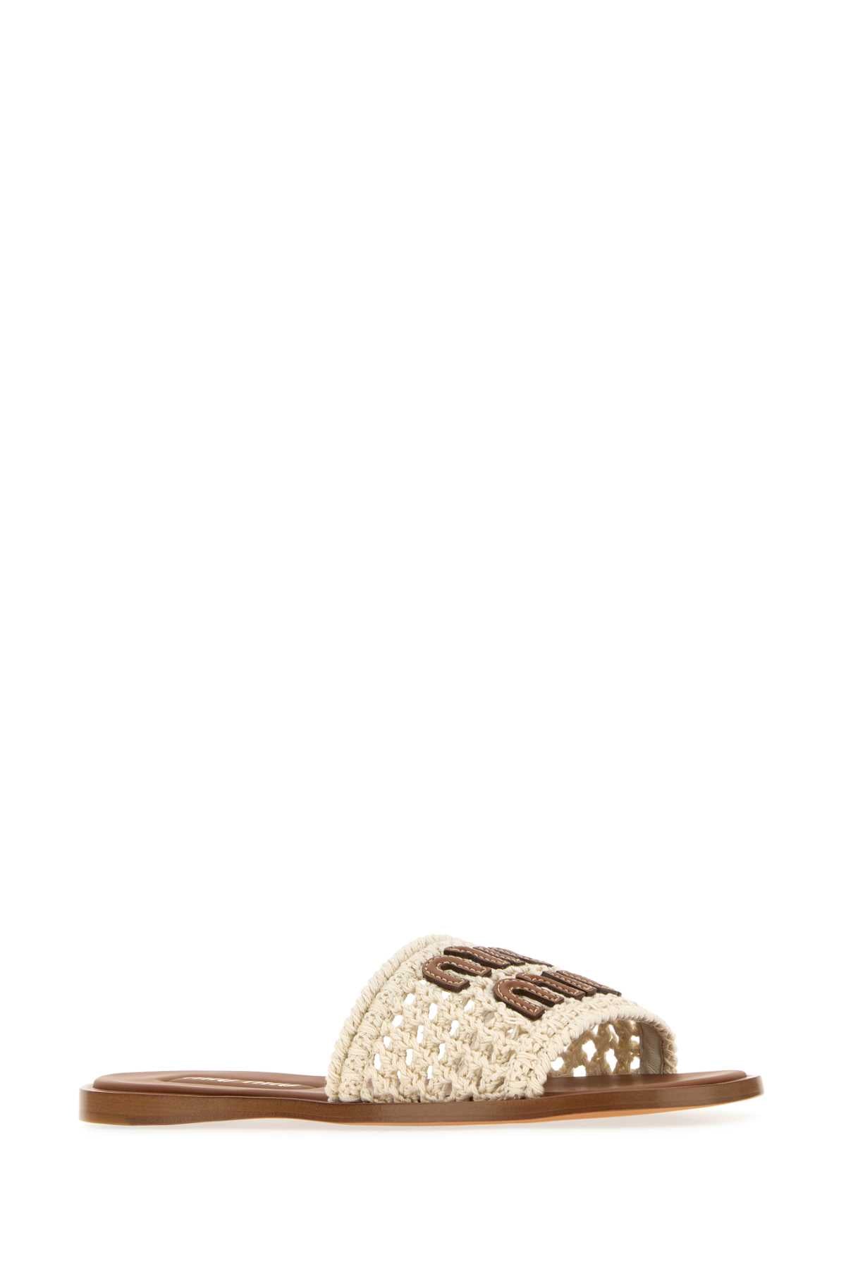 Miu Miu Women Ivory Crochet Slippers MIU MIU